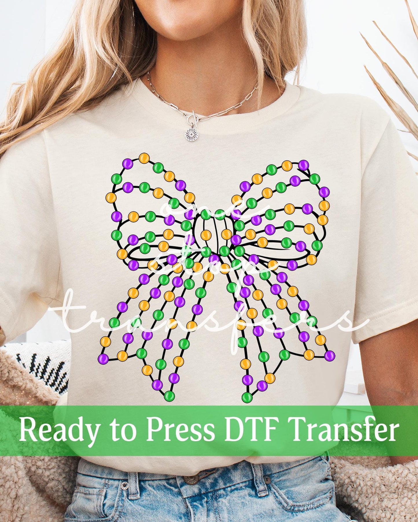 Mardi Gras Beaded Bow - Ready to Press DTF Transfers