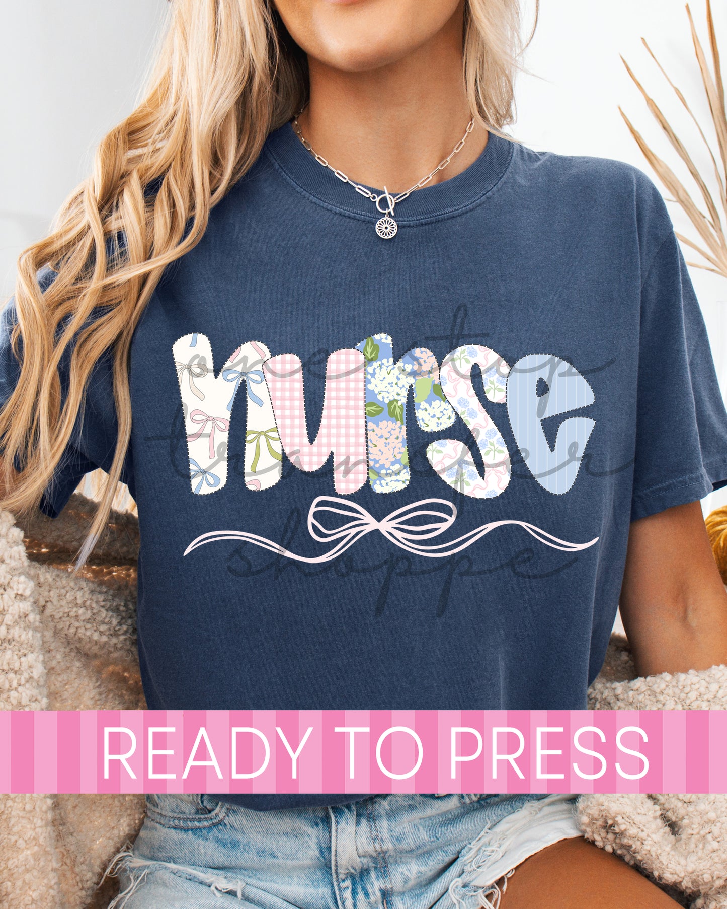 Preppy Pink And Blue Nurse Floral Coquette - Ready to Press DTF Transfers