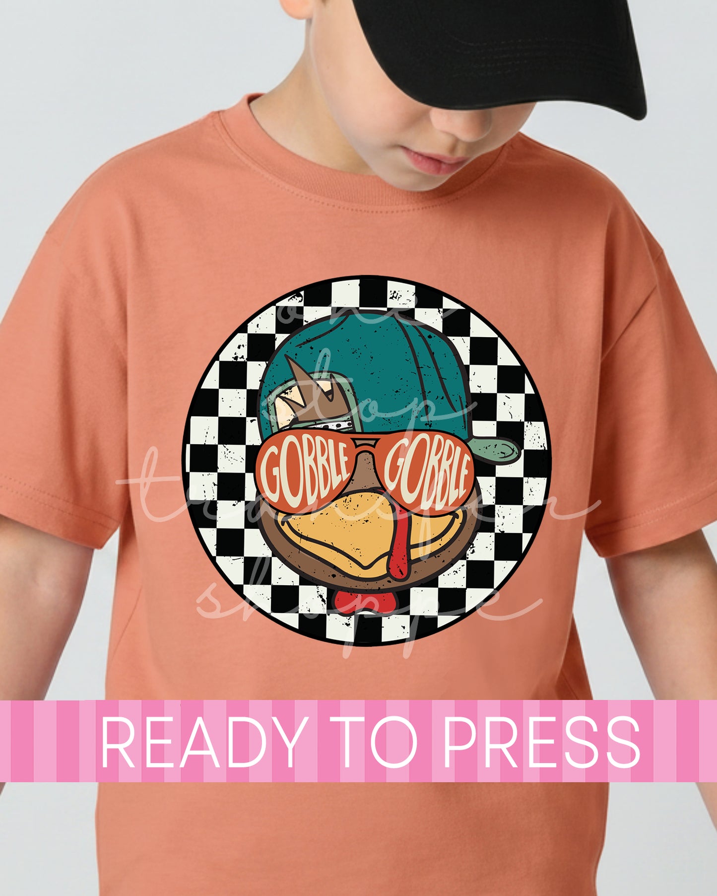 Boy Checker Gobble Gobble Turkey - Ready to Press DTF Transfers