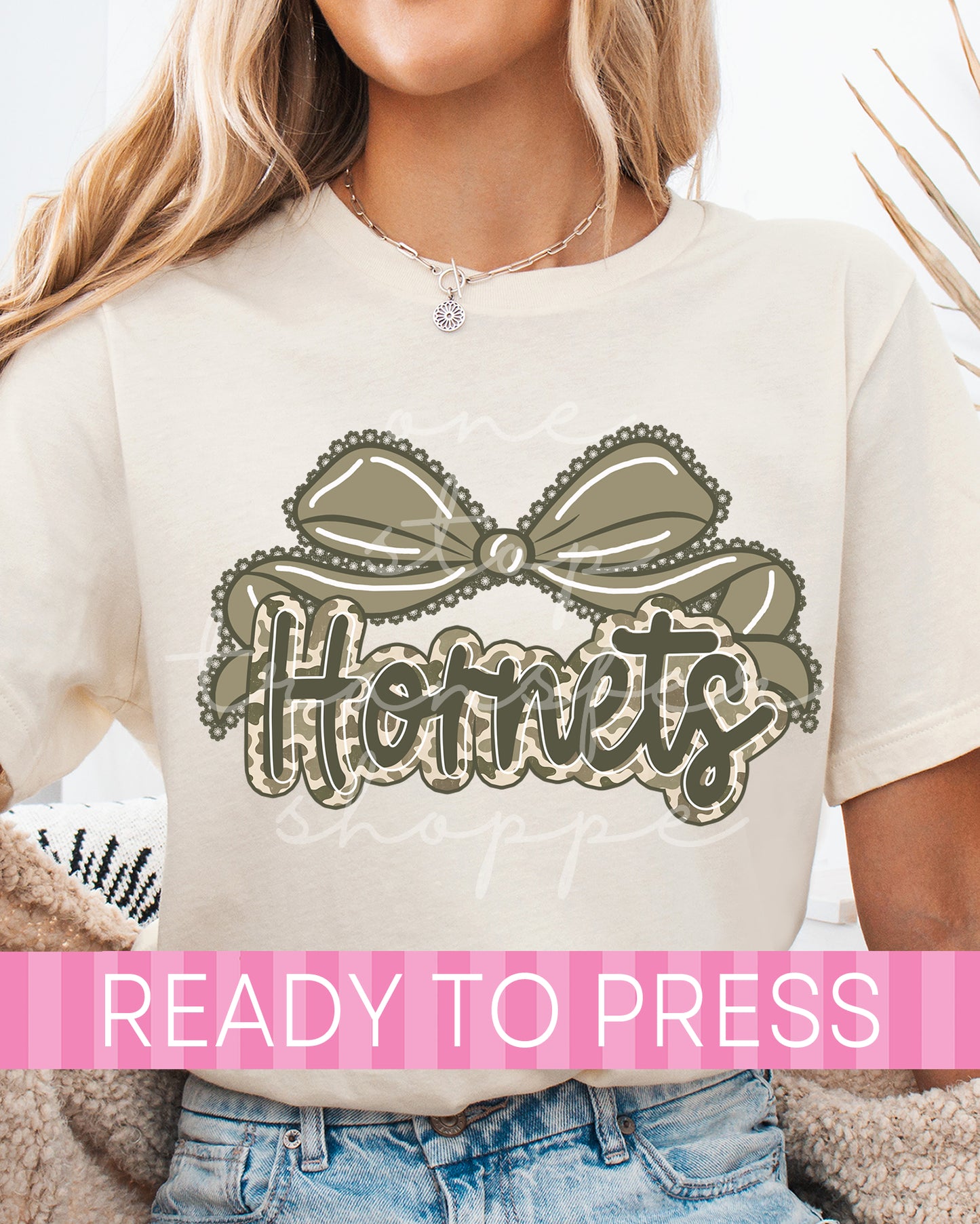 Shabby Chic Coquette Camo Hornets Mascot - Ready to Press DTF Transfers