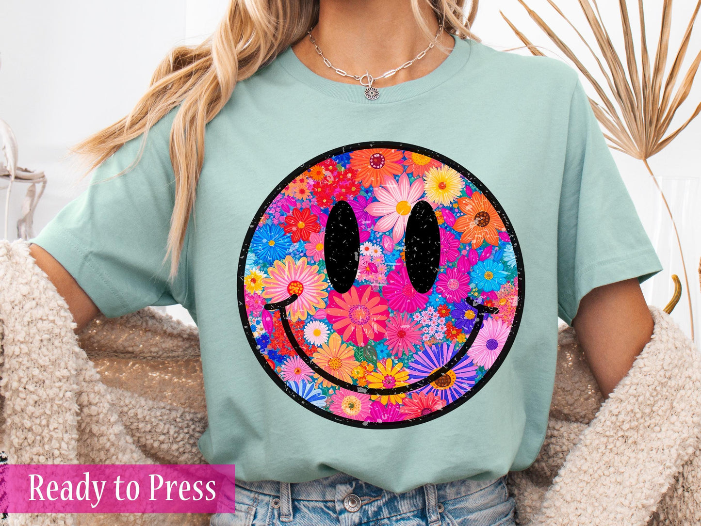 Colorful Flowers Smiley Face - Ready to Press DTF Transfers