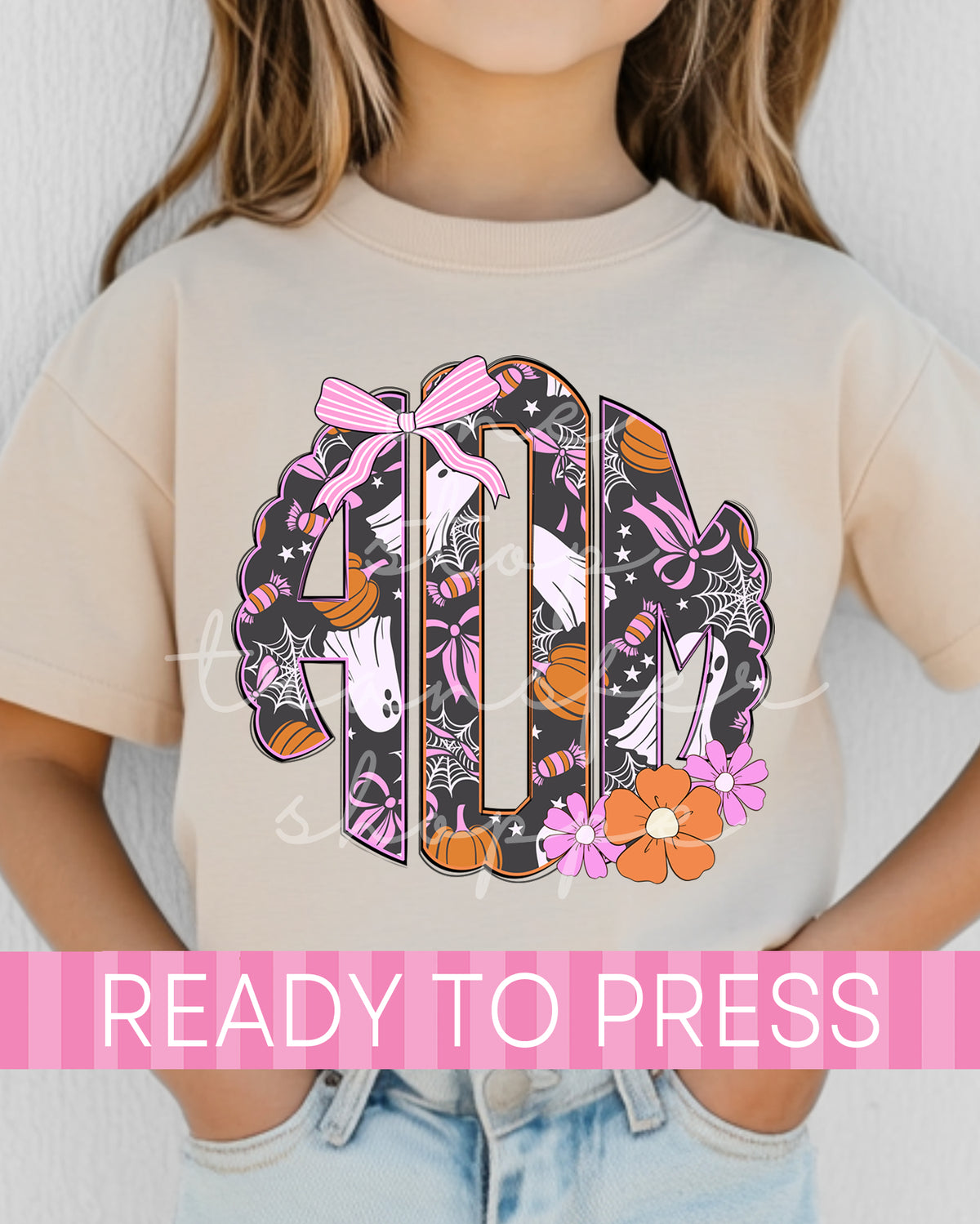 Girl's Halloween Ghosts Circle Monogram - Ready to Press DTF Transfers