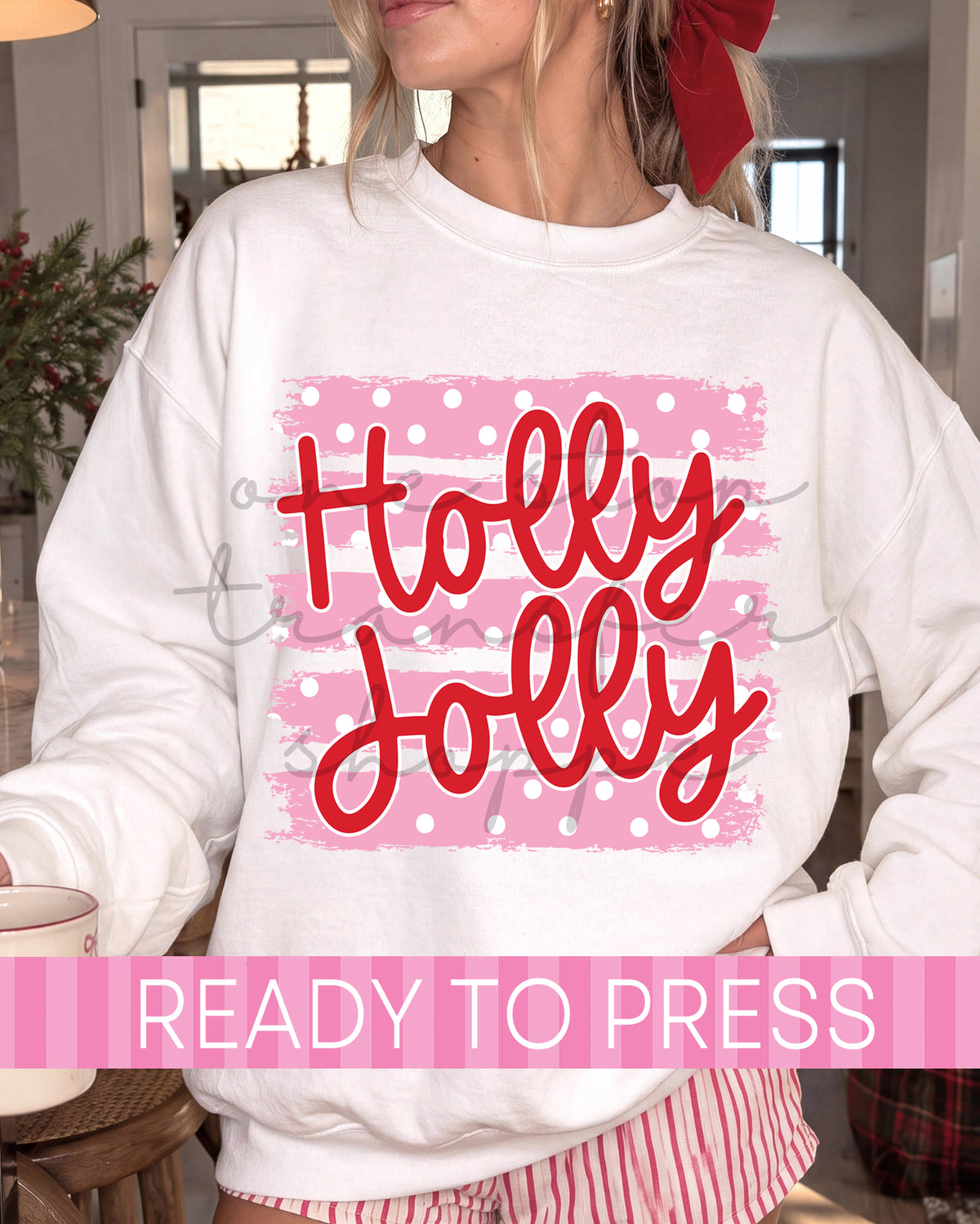 Pink Polka Dot Stripes Holly Jolly - Ready to Press DTF Transfers