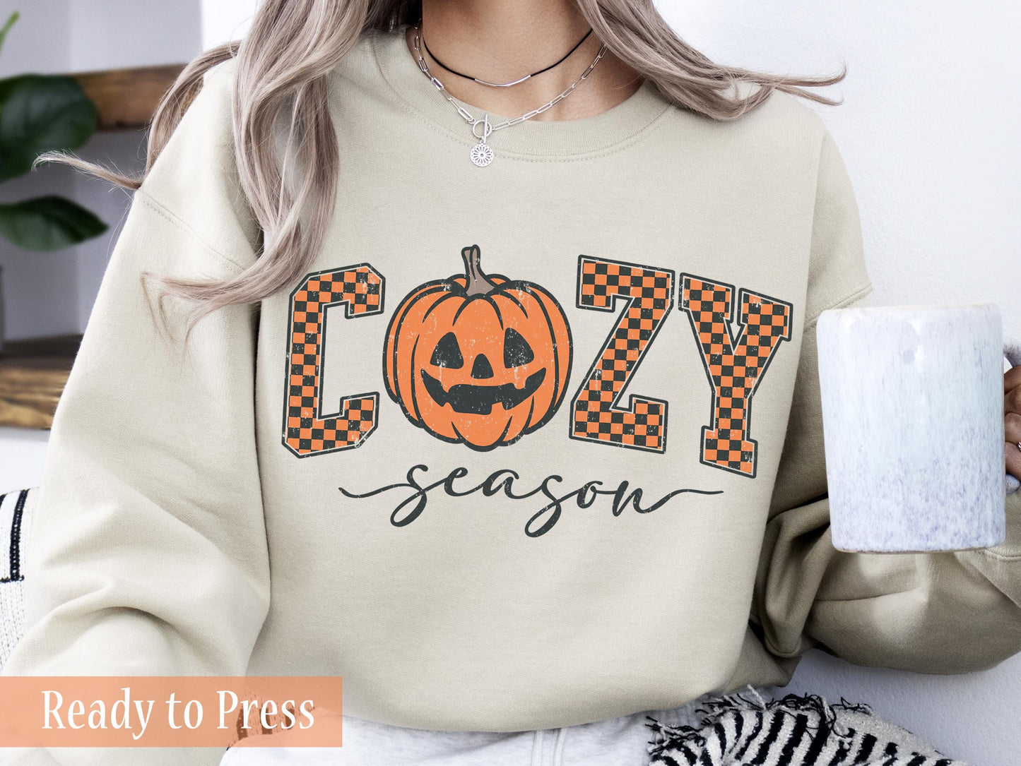 Checker Cozy Season Jack-O-Lantern - Ready to Press DTF Transfers