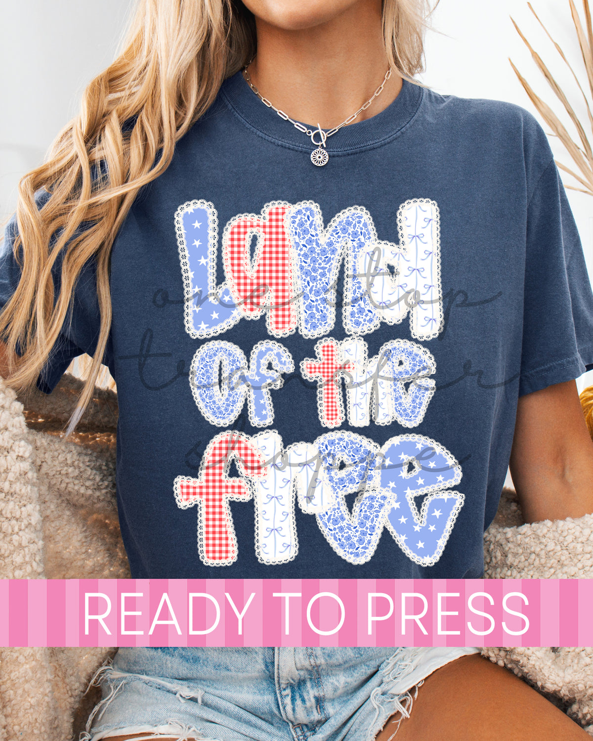 Shabby Chic Lace Land Of The Free 4th of July - Ready to Press DTF Transfers