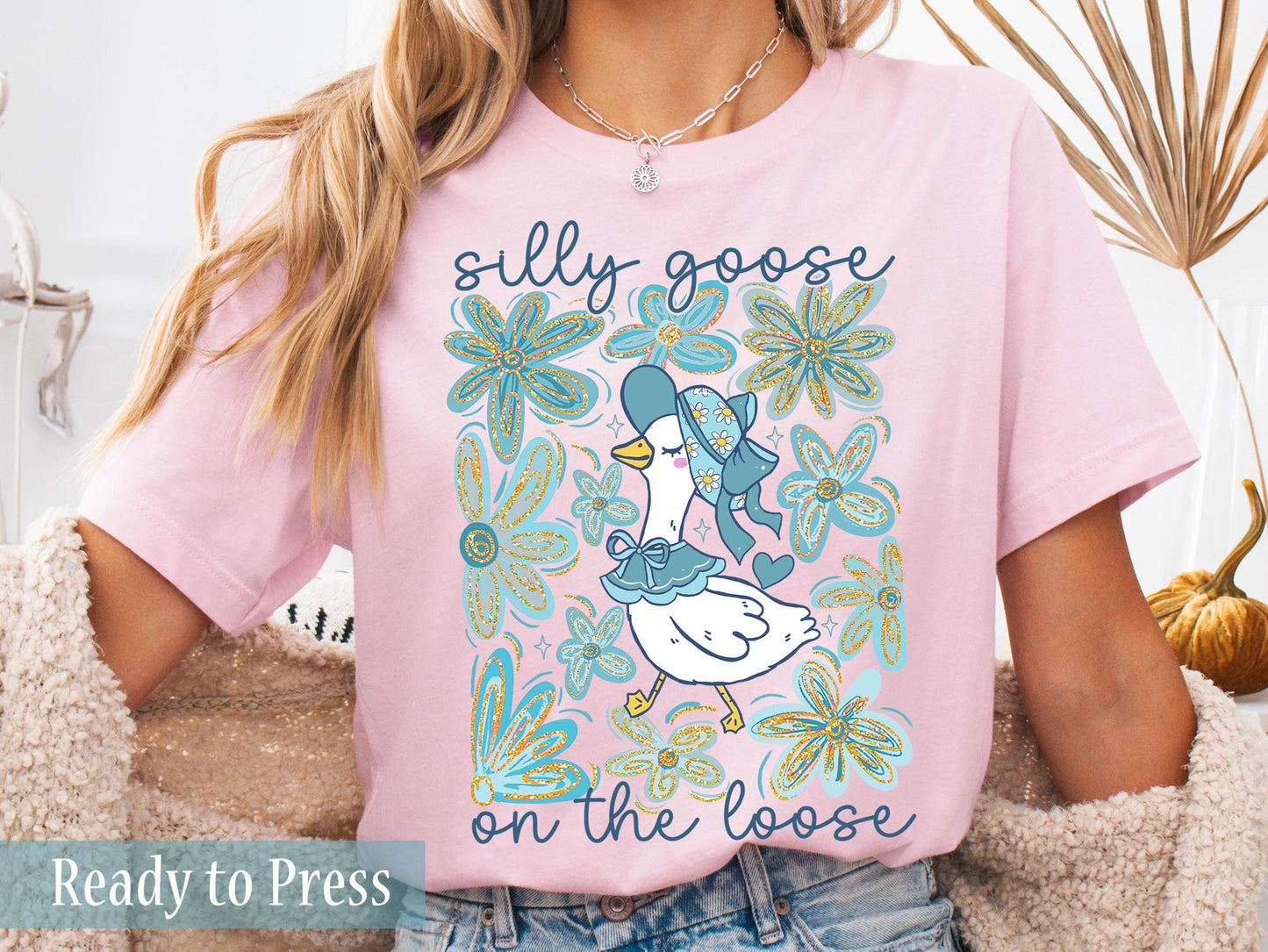Blue Floral Silly Goose On The Loose - Ready to Press DTF Transfers