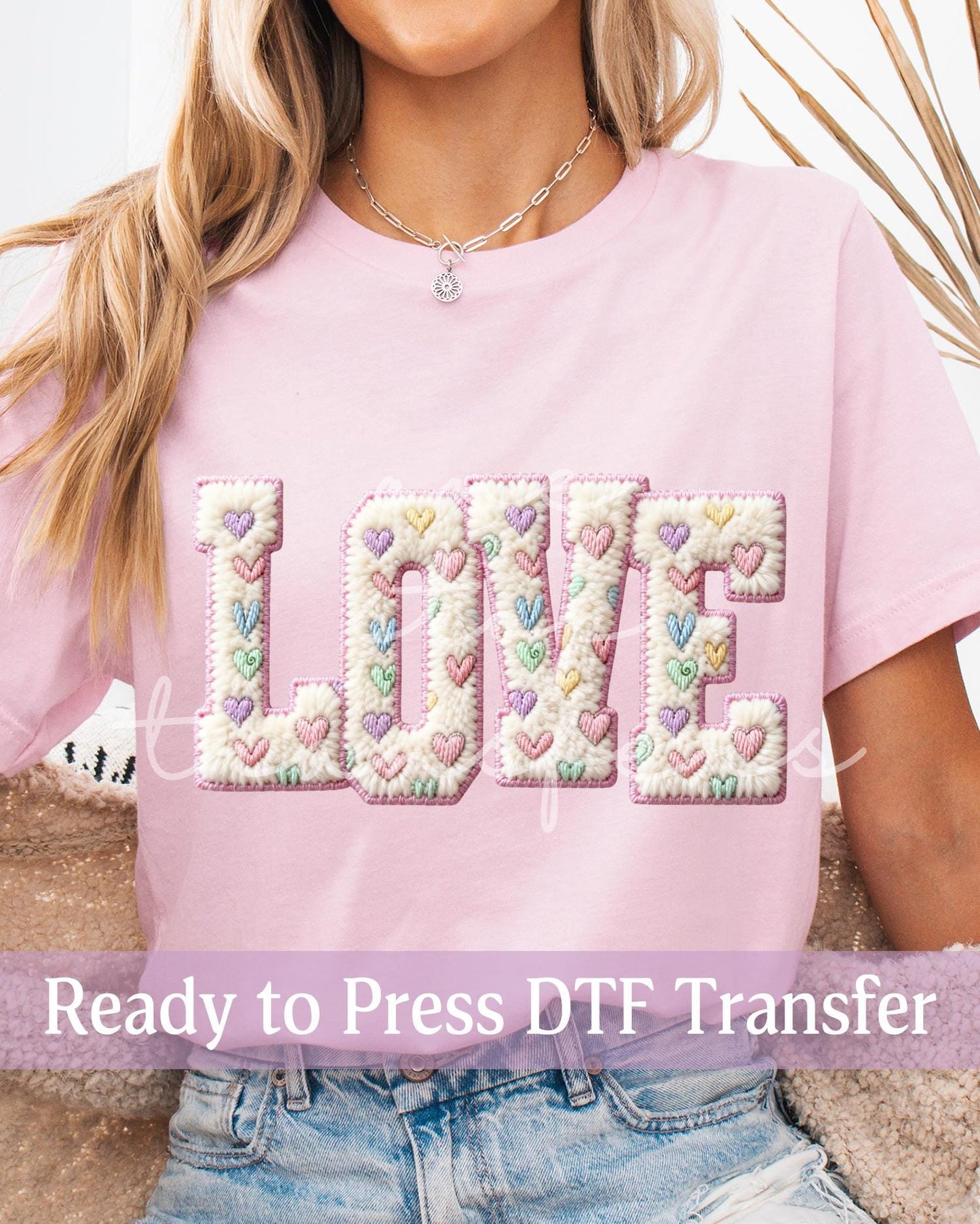 Valentine's Day LOVE Pastel Hearts Faux Chenille Patch - Ready to Press DTF Transfers