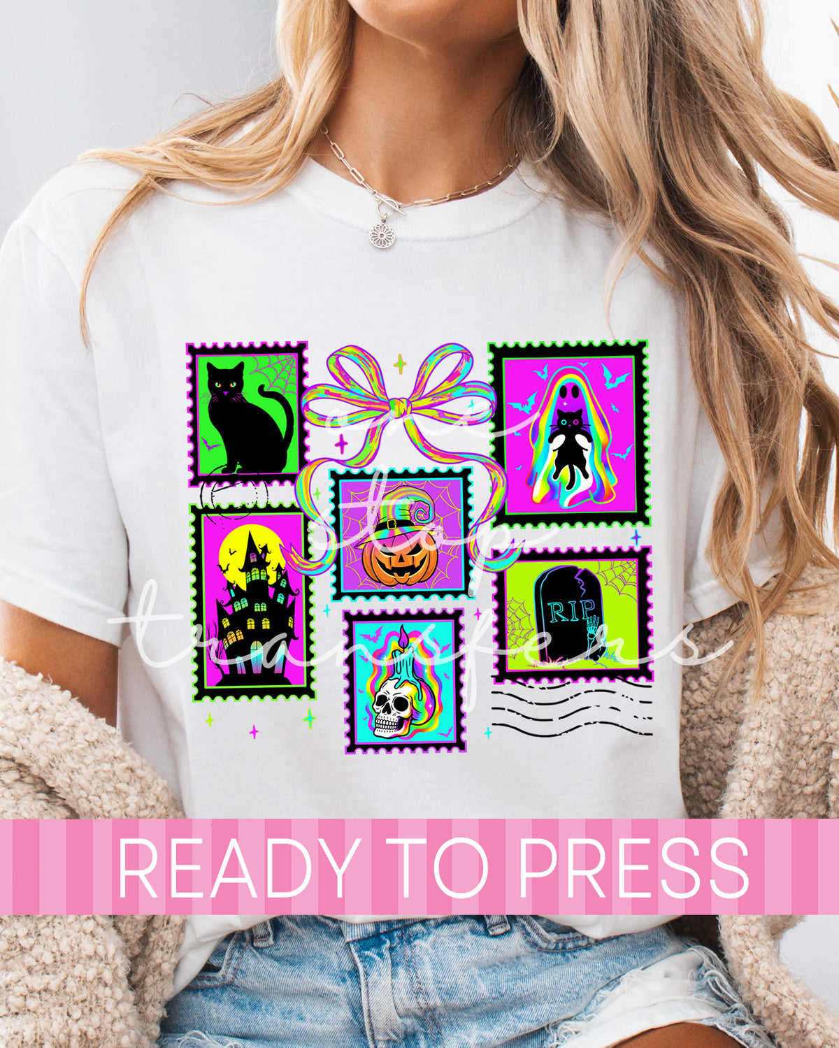 Neon Halloween Postage Stamps - Ready to Press DTF Transfers