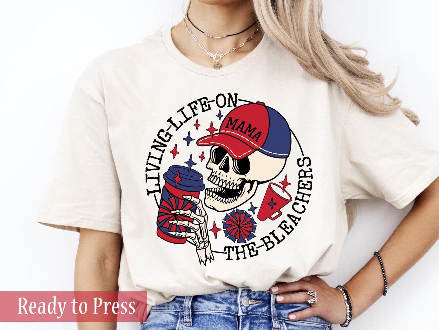 Living Life on the Bleachers Red and Blue Cheer Mama - Ready to Press DTF Transfers