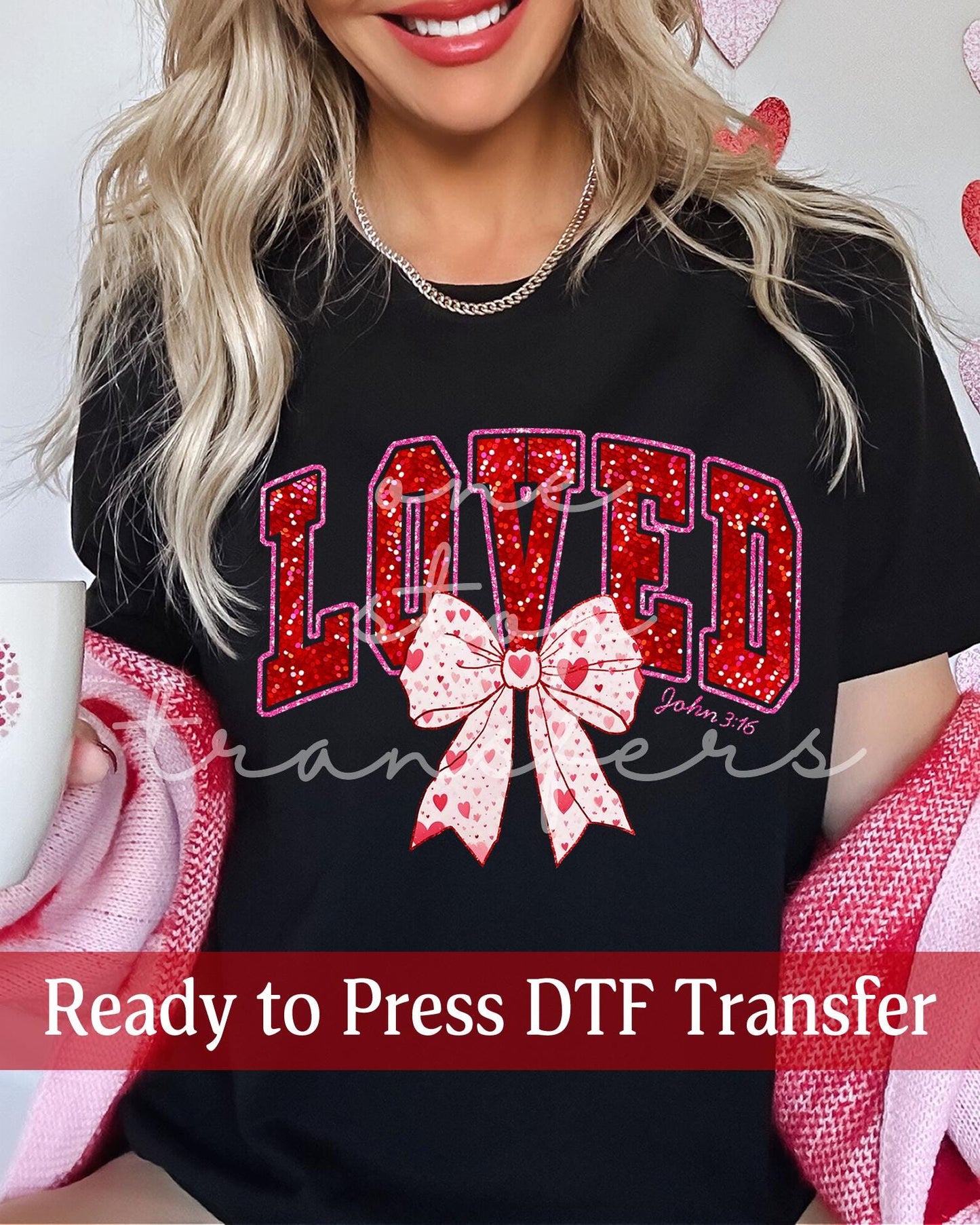 Valentine's Day Coquette Pink Heart Varsity Sequin LOVED - Ready to Press DTF Transfers