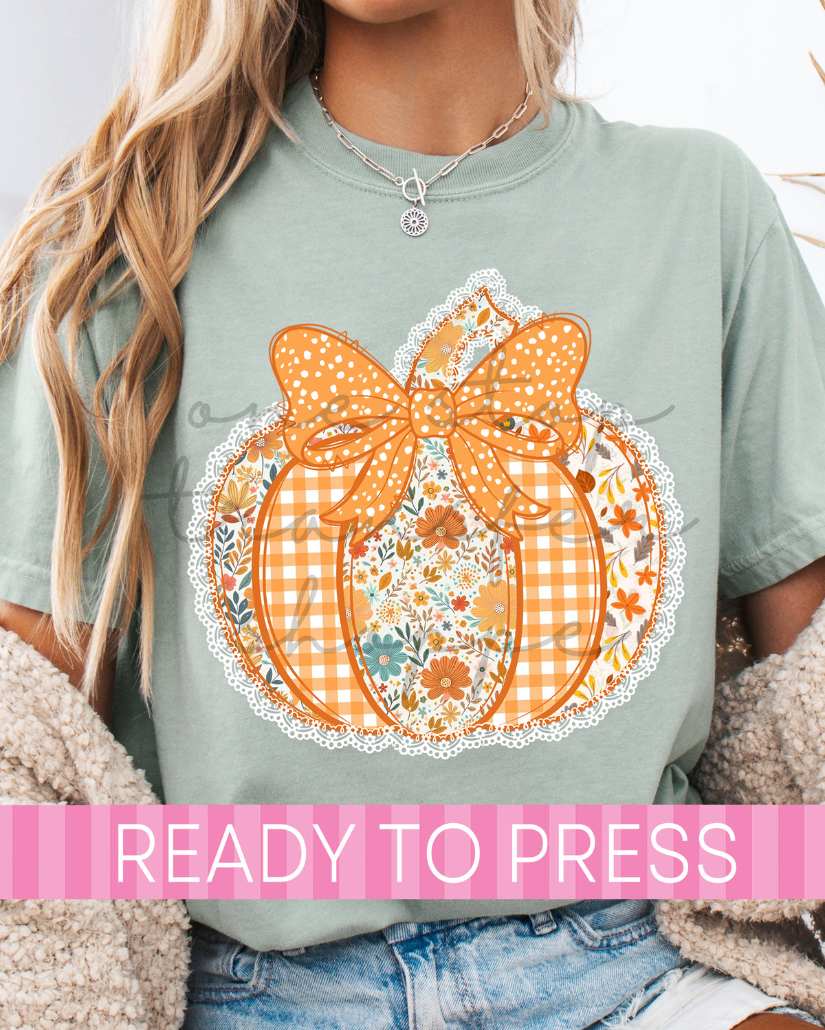 Shabby Chic Fall Floral Lace Pumpkin - Ready to Press DTF Transfers