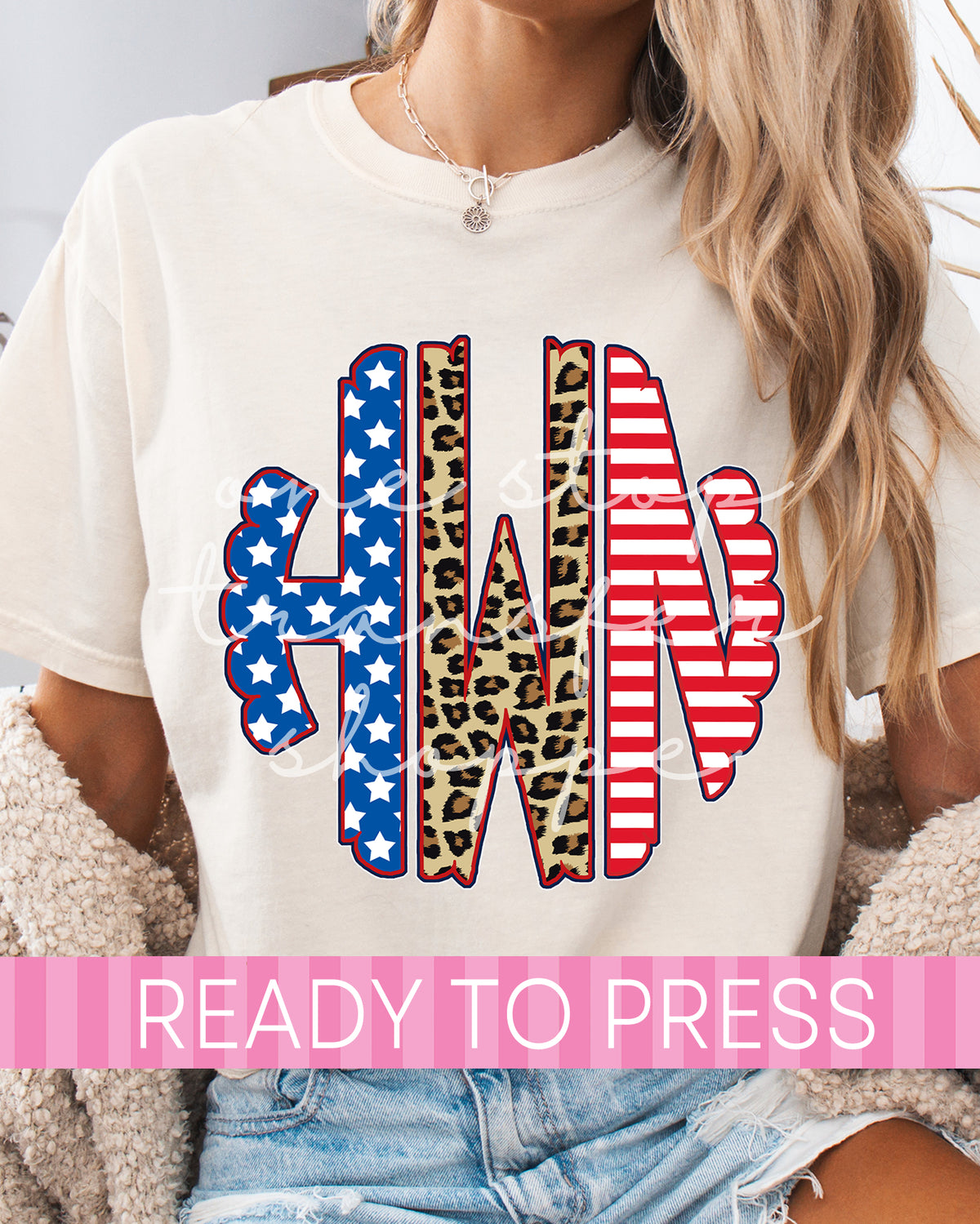 Personalized Leopard 4th Of July Scallop Circle Monogram - Ready to Press DTF Transfers