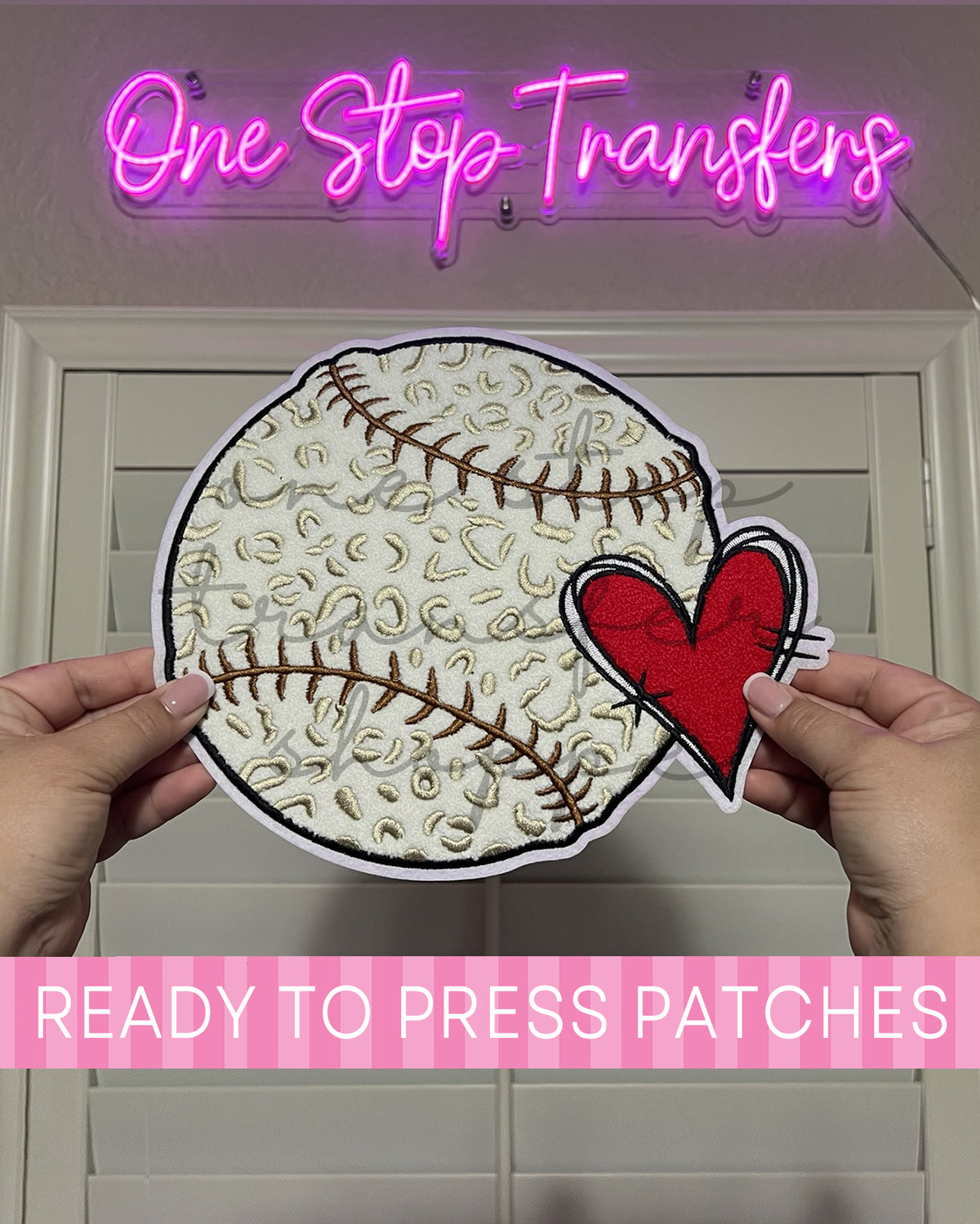 Leopard Baseball Heart Chenille Iron On Patch - Ready to Press Patches
