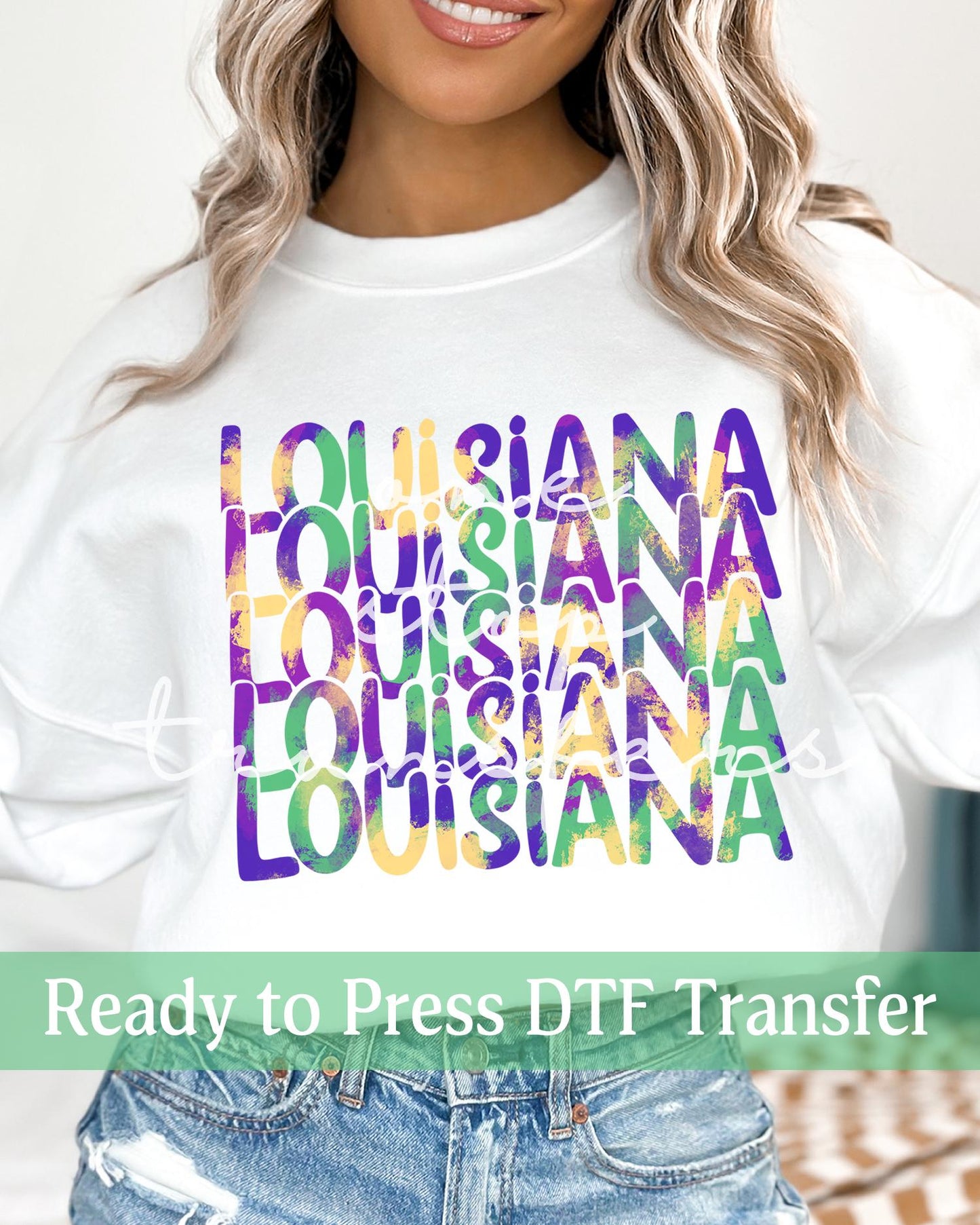 Colorful Watercolor Mardi Gras Stacked Louisiana - Ready to Press DTF Transfers
