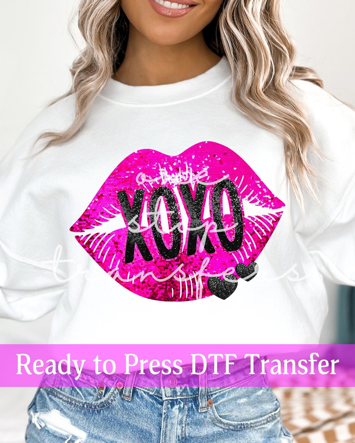 Valentine's Day Faux Sequin Hot Pink XOXO Lips - Ready to Press DTF Transfers