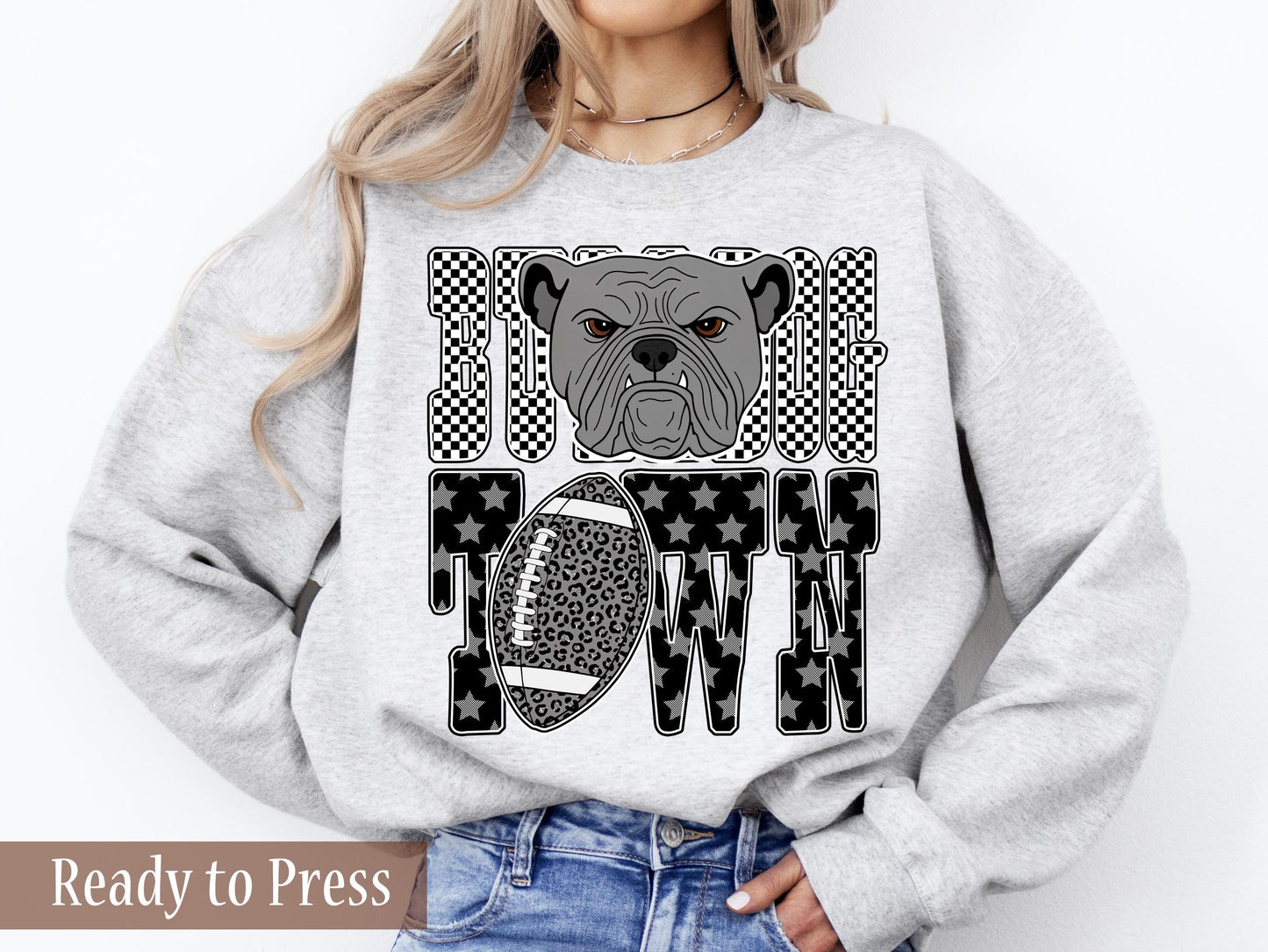 Checker Bulldog Town Leopard Football - Ready to Press DTF Transfers