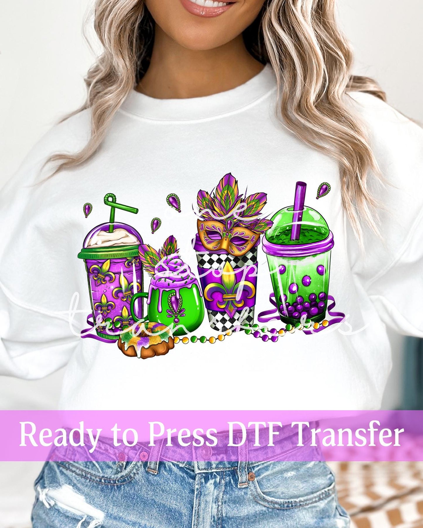 Mardi Gras Coffee Cups Mask King Cake - Ready to Press DTF Transfers