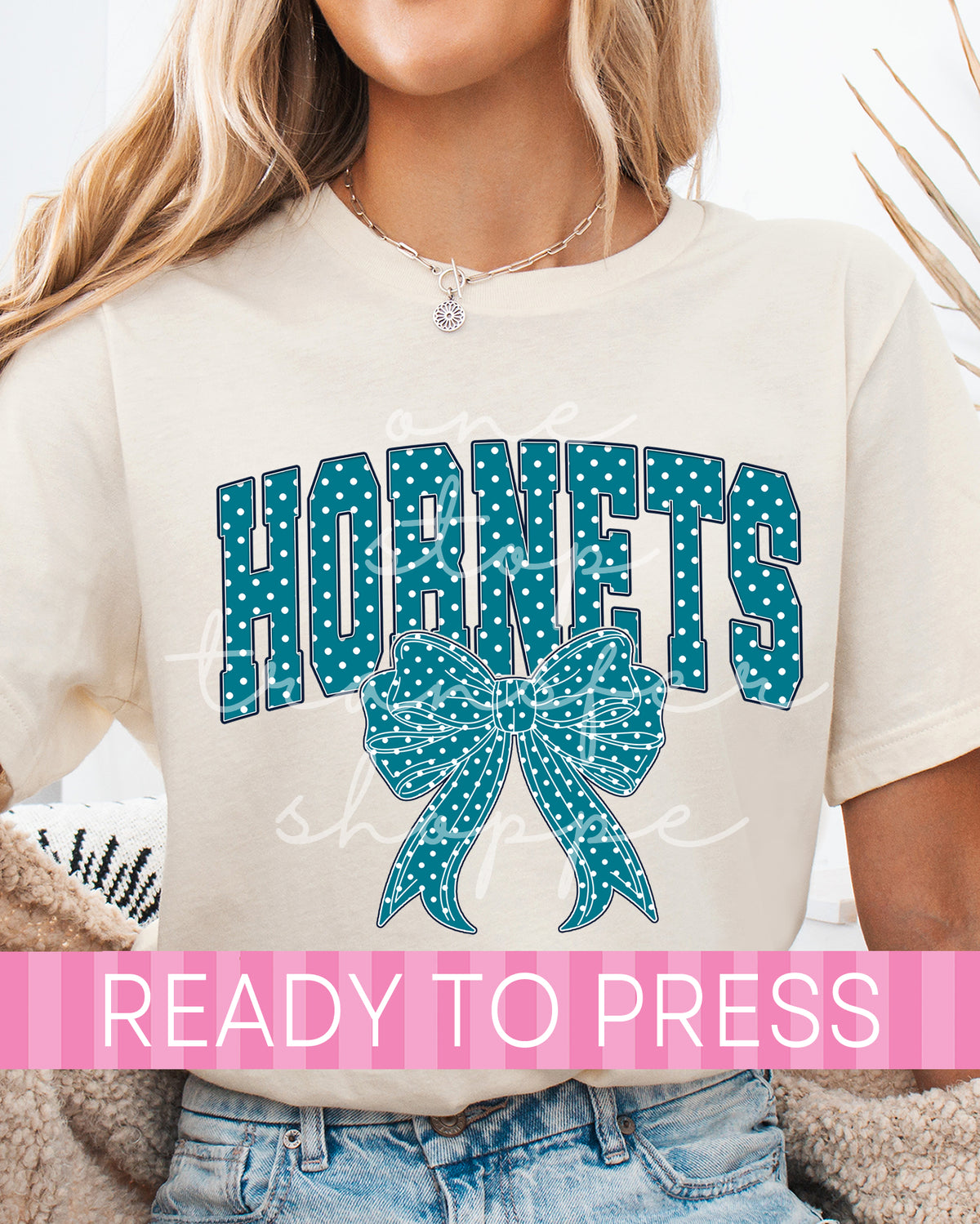 Teal Dot Coquette Hornets Mascot - Ready to Press DTF Transfers