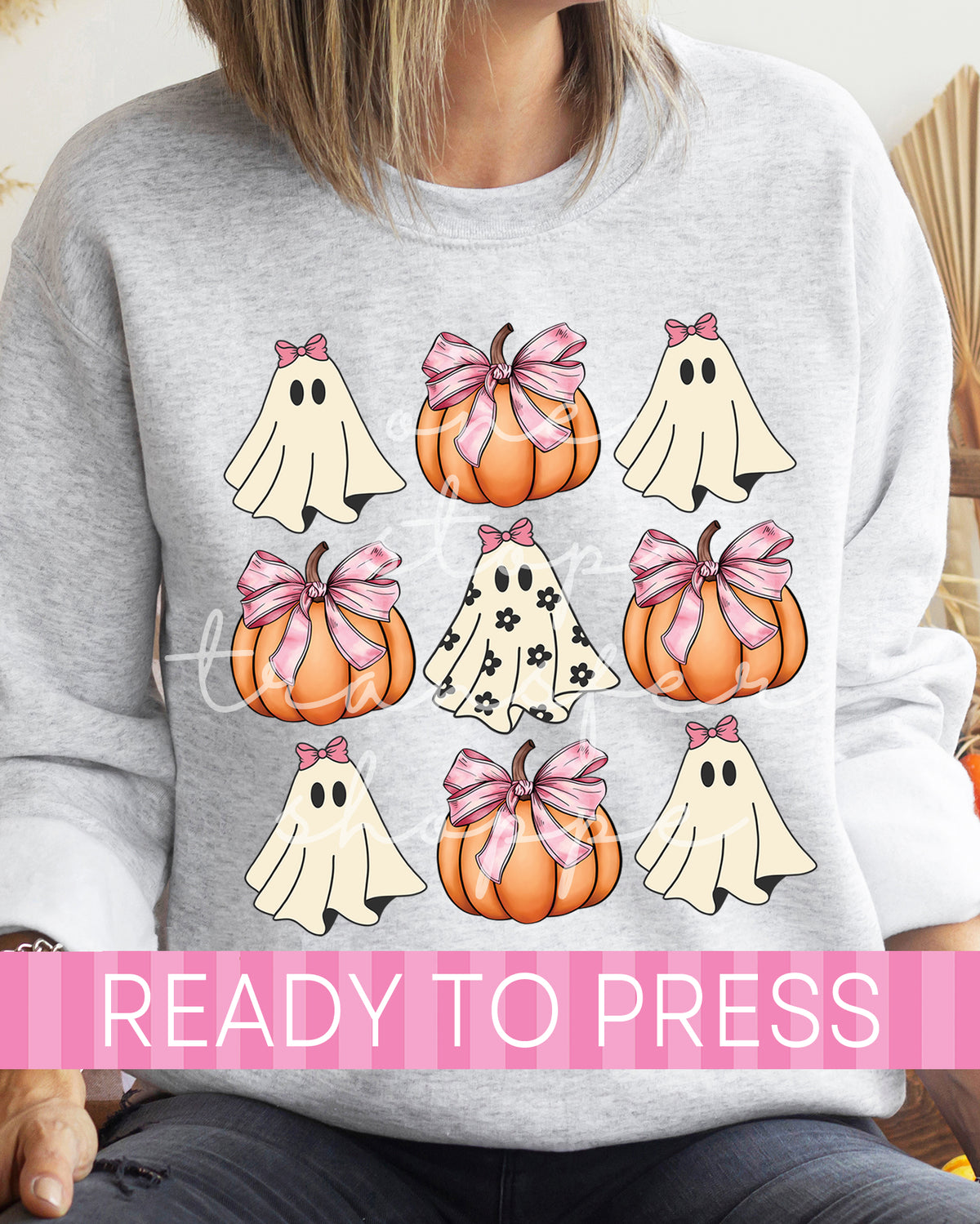 Coquette Ghost and Pumpkins Pink Bows- Ready to Press DTF Transfers