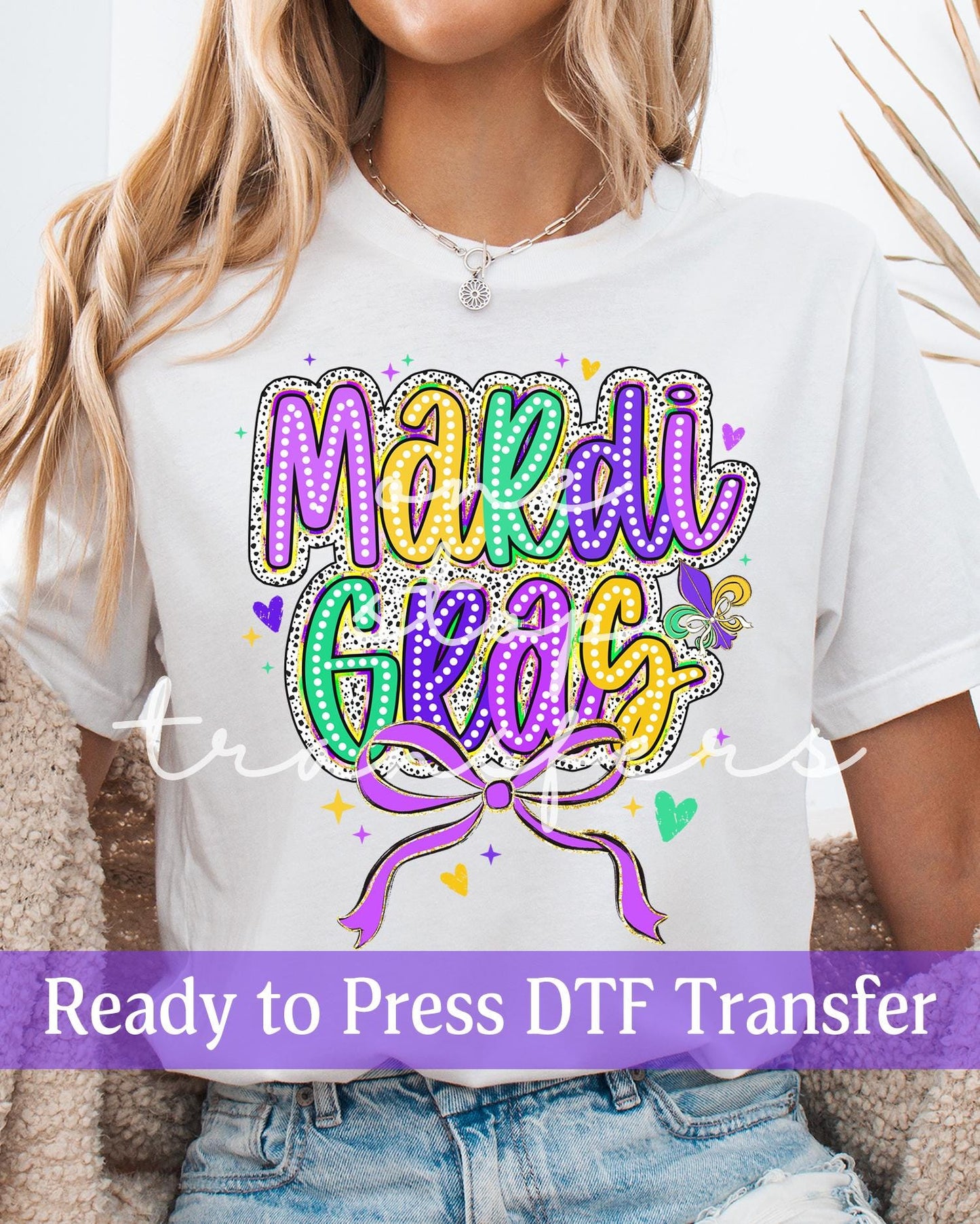 Coquette White Dot Colorful Mardi Gras - Ready to Press DTF Transfers