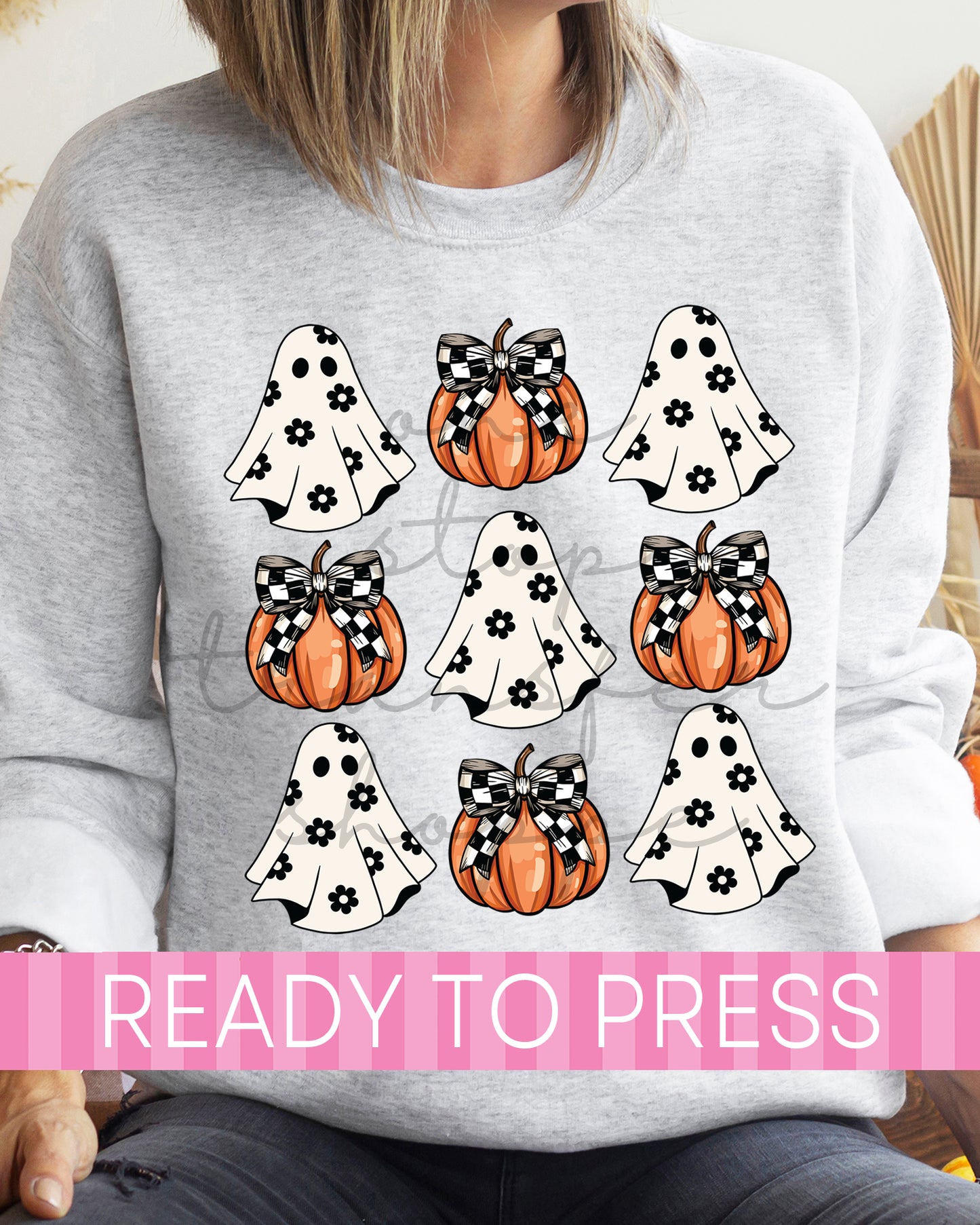 Coquette Floral Ghost and Pumpkins - Ready to Press DTF Transfers