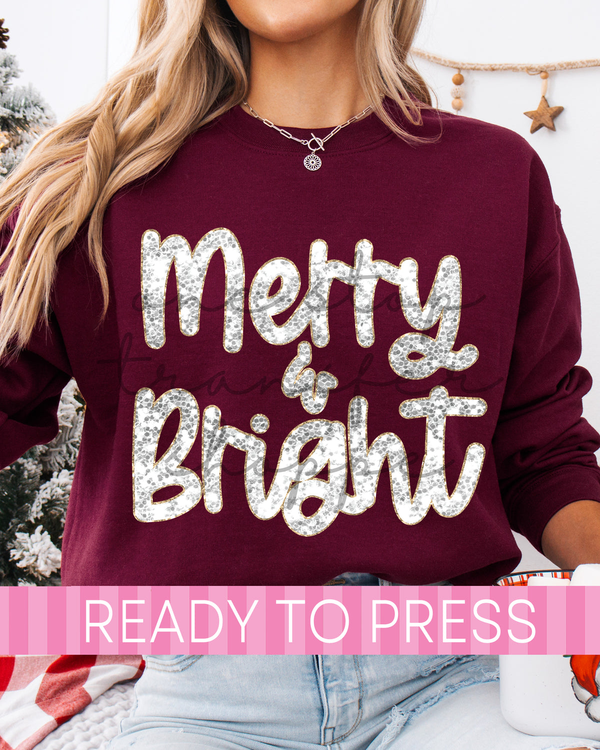 Faux Sequin White Silver Merry & Bright - Ready to Press DTF Transfers