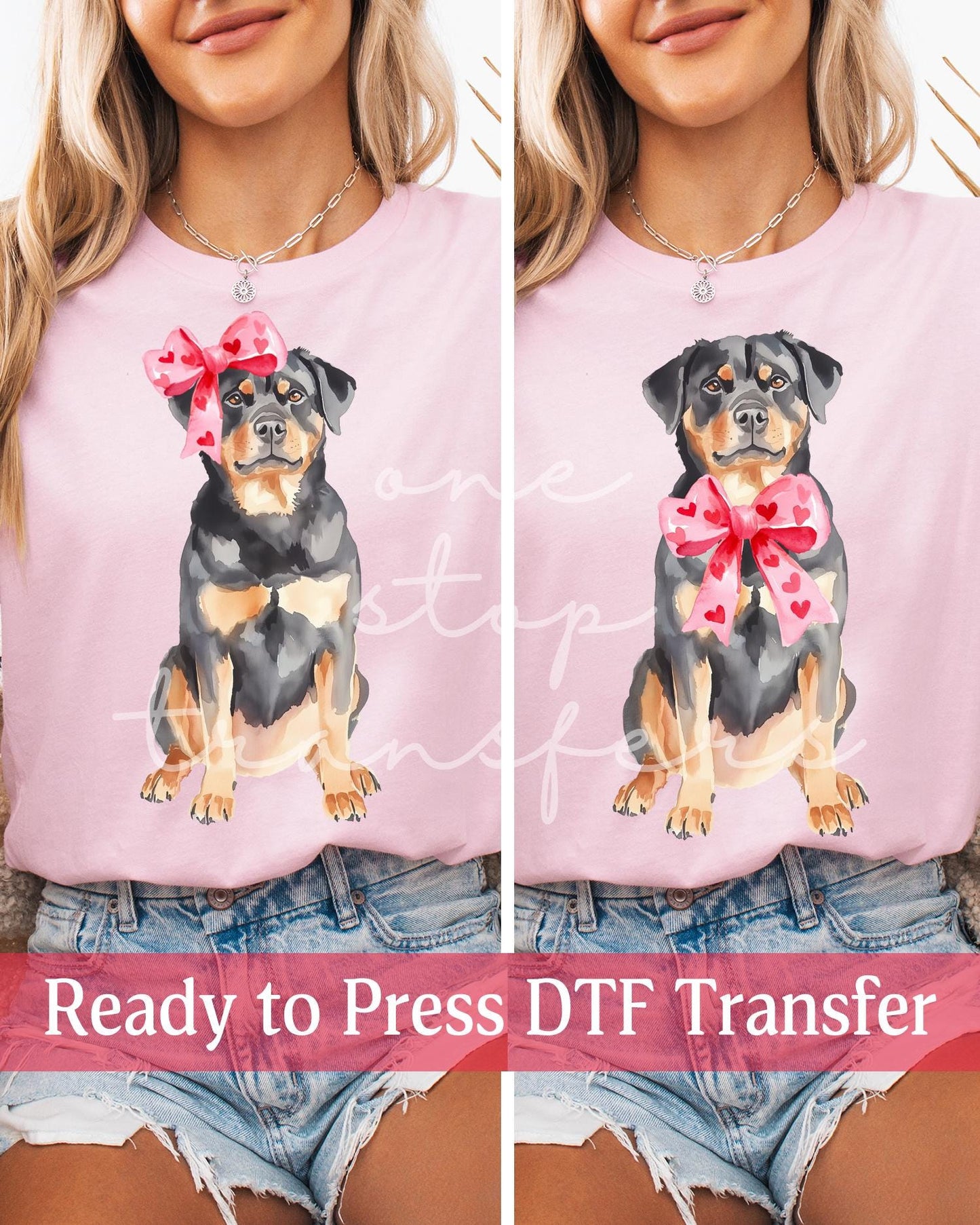 Preppy Watercolor Valentine's Day Bow Girl Boy Rottweiler - Ready to Press DTF Transfers