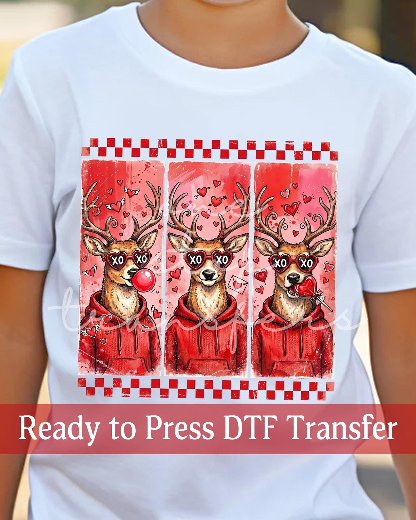 Valentine's Day Country Boy Checker XOXO Deer with Glasses Panels - Ready to Press DTF Transfers