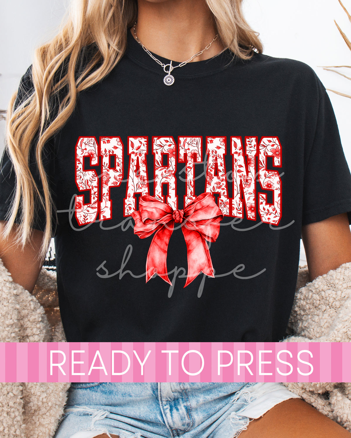 Coquette Chinoiserie Red Varsity SPARTANS Mascot - Ready to Press DTF Transfers