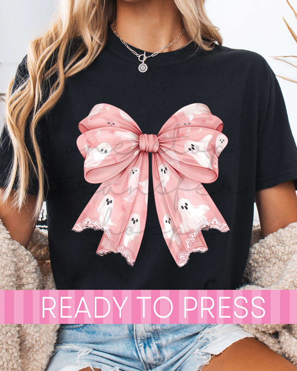 Pink Coquette Halloween Ghost Bow - Ready to Press DTF Transfers