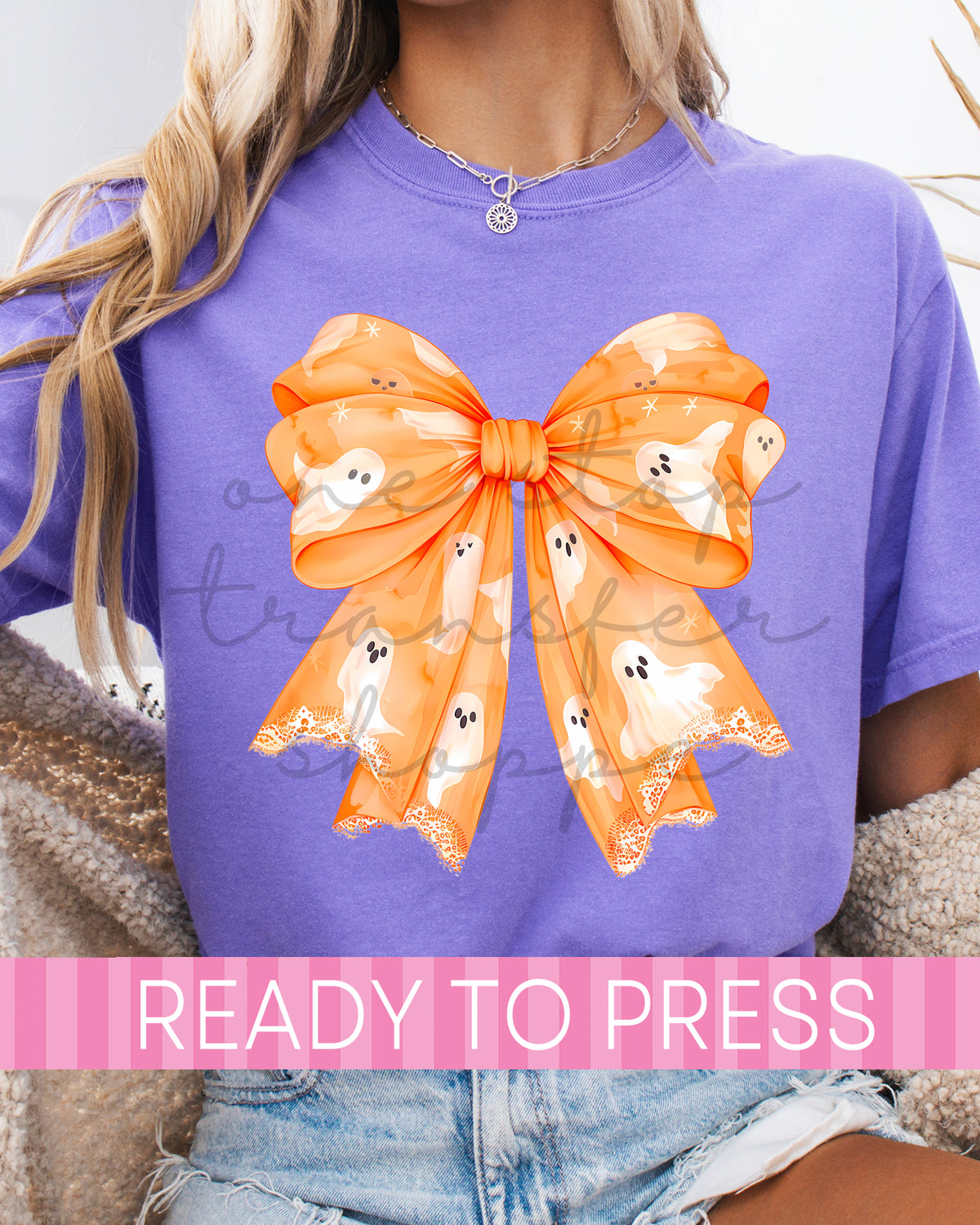 Orange Coquette Halloween Ghost Bow - Ready to Press DTF Transfers
