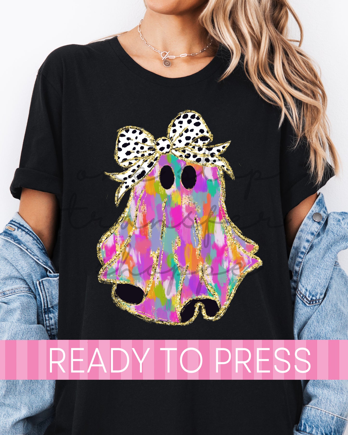 Faux Glitter Colorful Watercolor Ghost - Ready to Press DTF Transfers