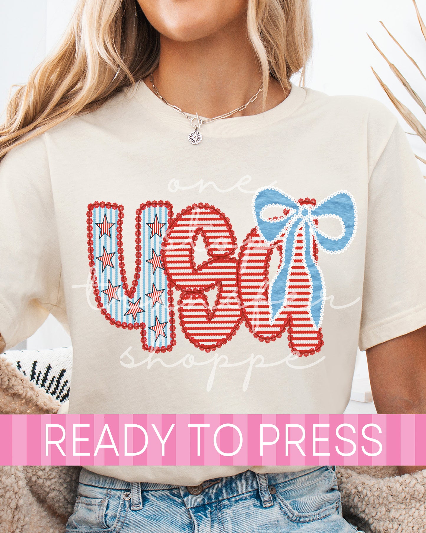Shabby Chic Seersucker 4th Of July USA - Ready to Press DTF Transfers