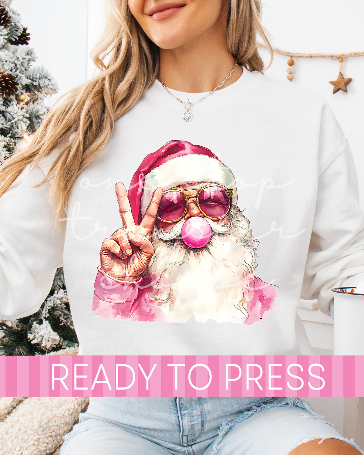 Peace Sign Santa Blowing Bubble - Ready to Press DTF Transfers