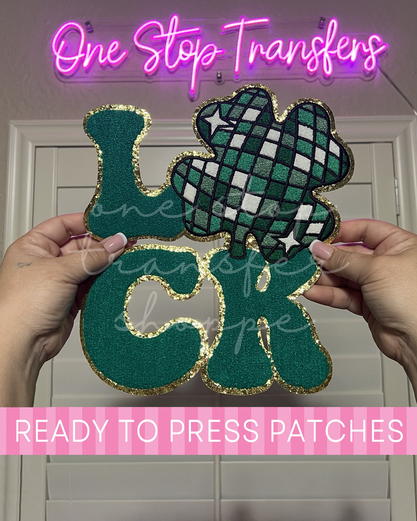 St. Patrick's Day LUCK Disco Clover Chenille Iron On Patch - Ready to Press Patches