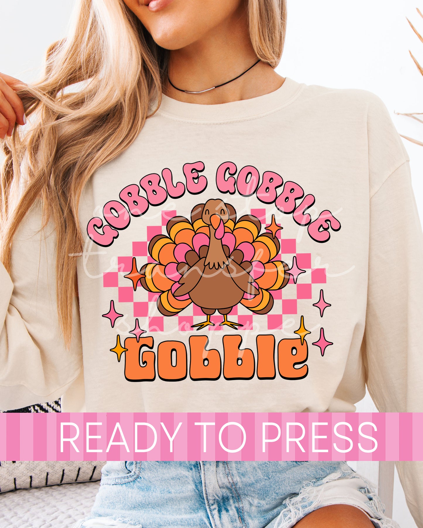 Gobble Gobble Gobble Checker Turkey - Ready to Press DTF Transfers