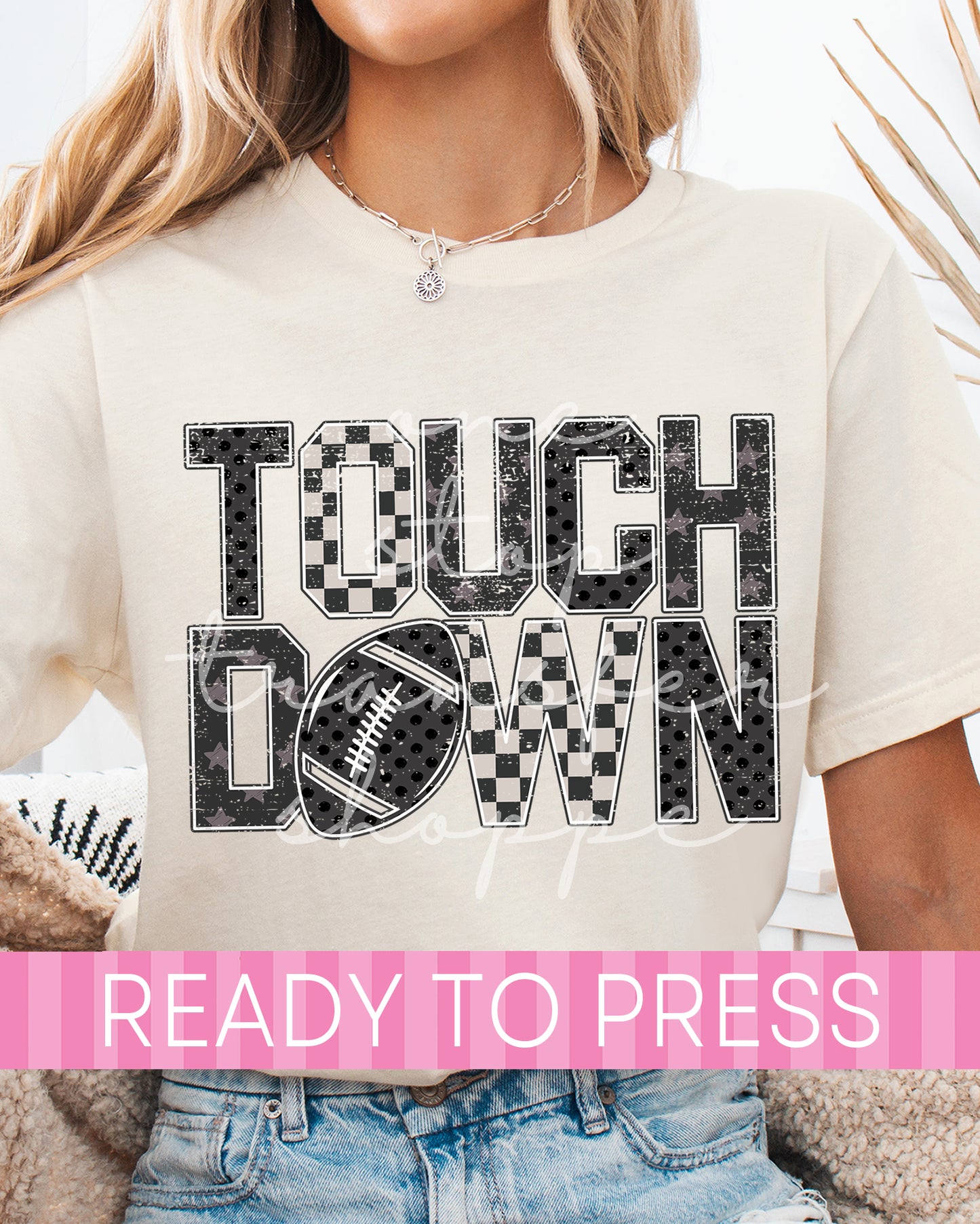 Distressed Checker Polka Dot Football Touchdown - Ready to Press DTF Transfers