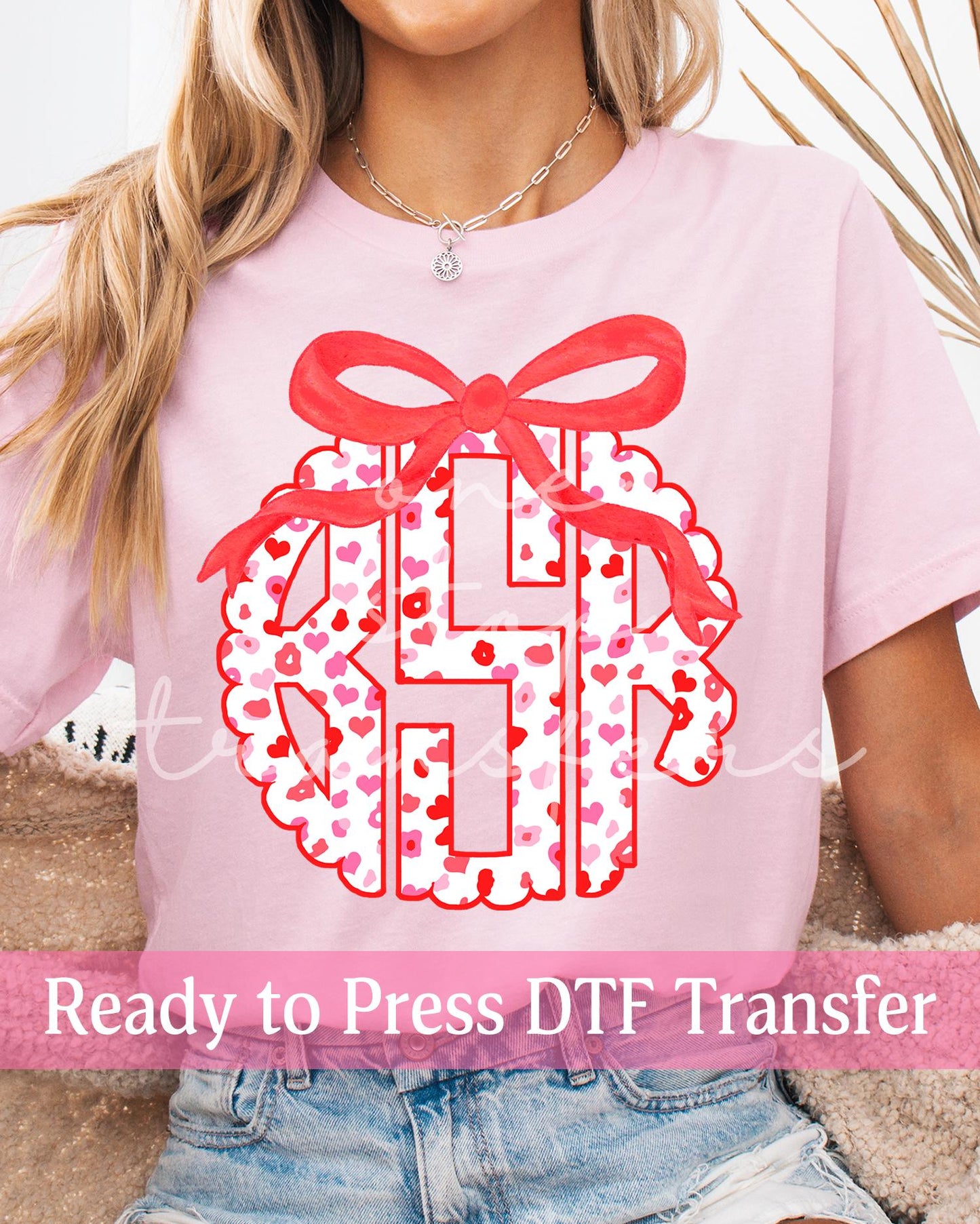 Valentine's Day Leopard Hearts Coquette Monogram - Ready to Press DTF Transfers
