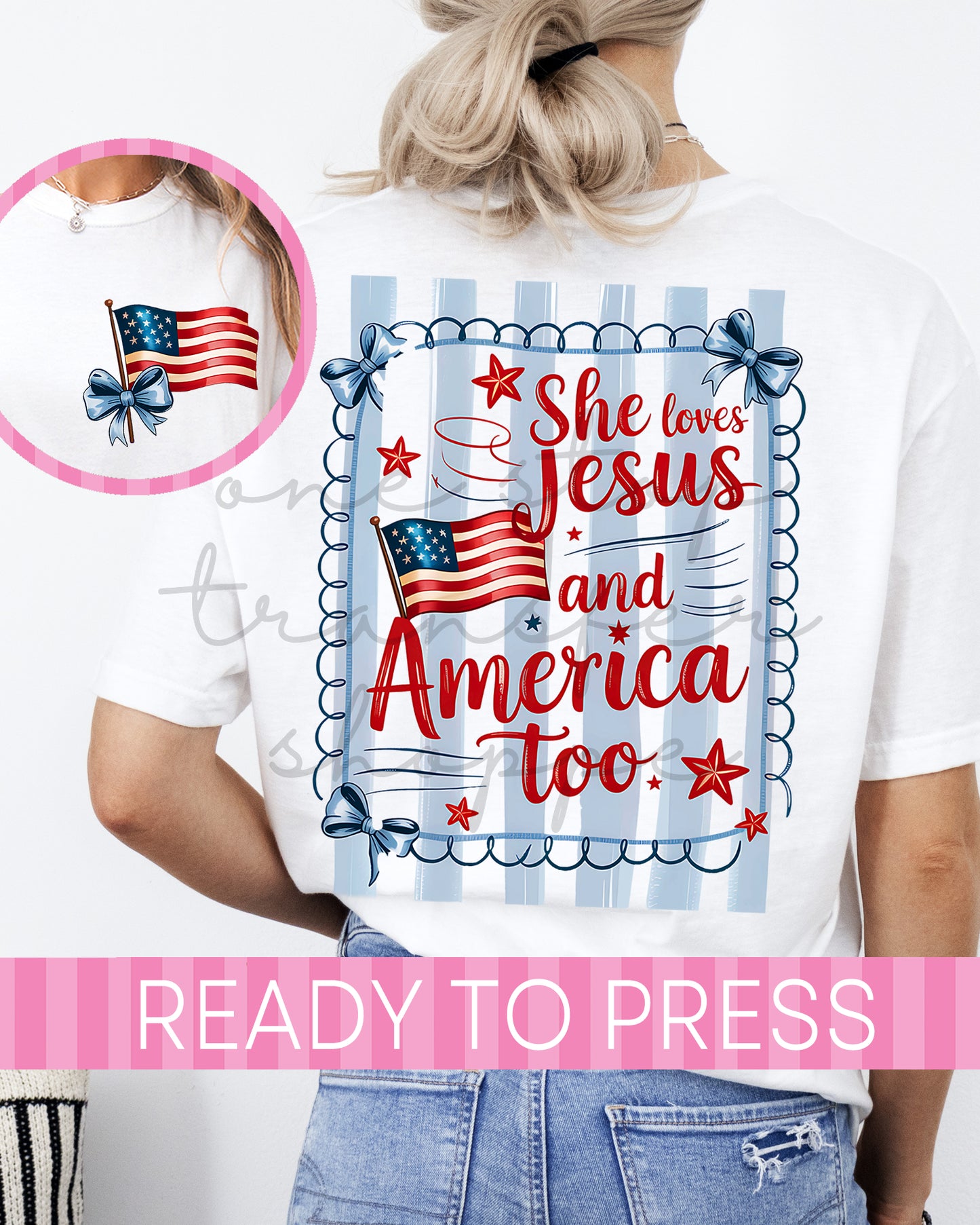 Preppy She Loves Jesus and America Too 4th of July - Ready to Press DTF Transfers