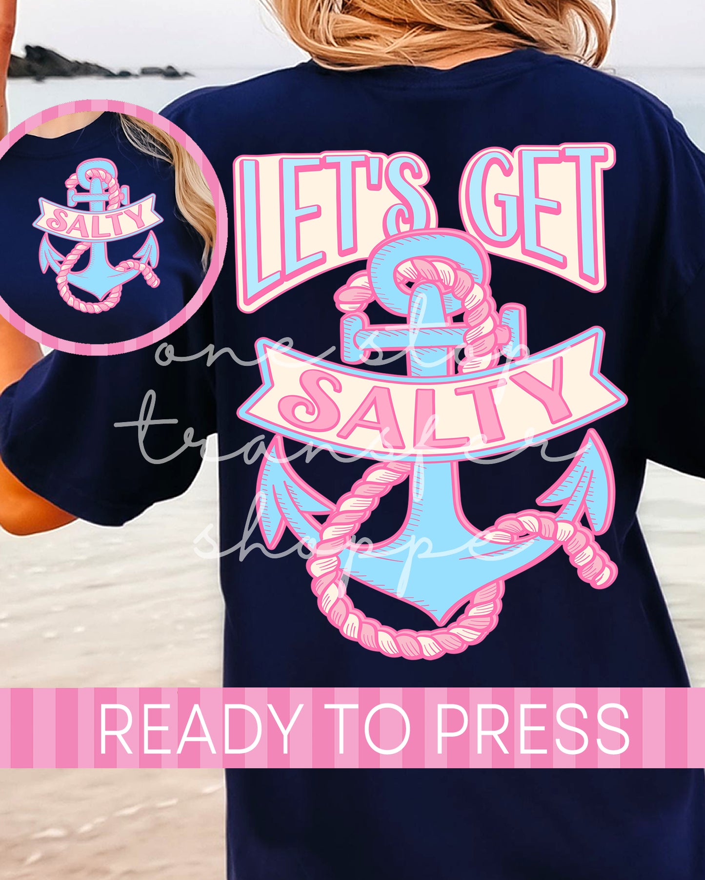 Preppy Let's Get Salty Anchor - Ready to Press DTF Transfers