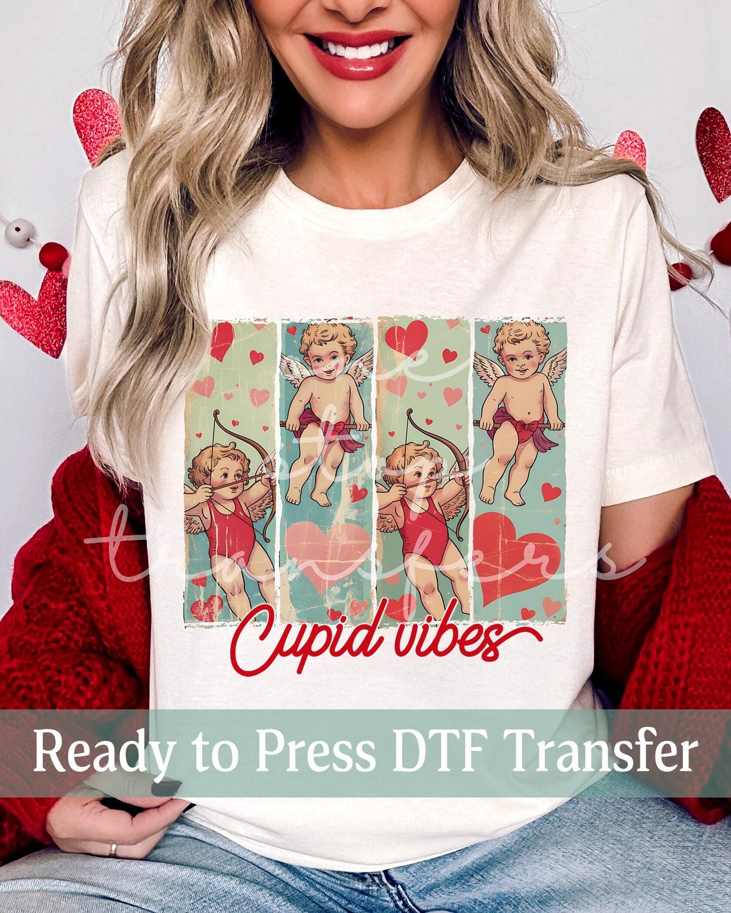 Distressed Cupid Vibes Valentine's Day Cherubs Brushstroke Panels - Ready to Press DTF Transfers