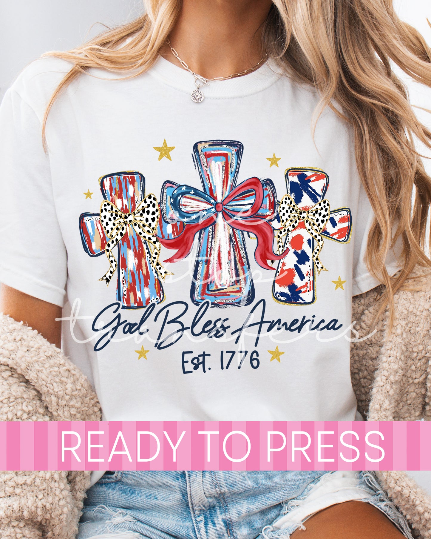 God Bless American Est. 1776 Crosses - Ready to Press DTF Transfers