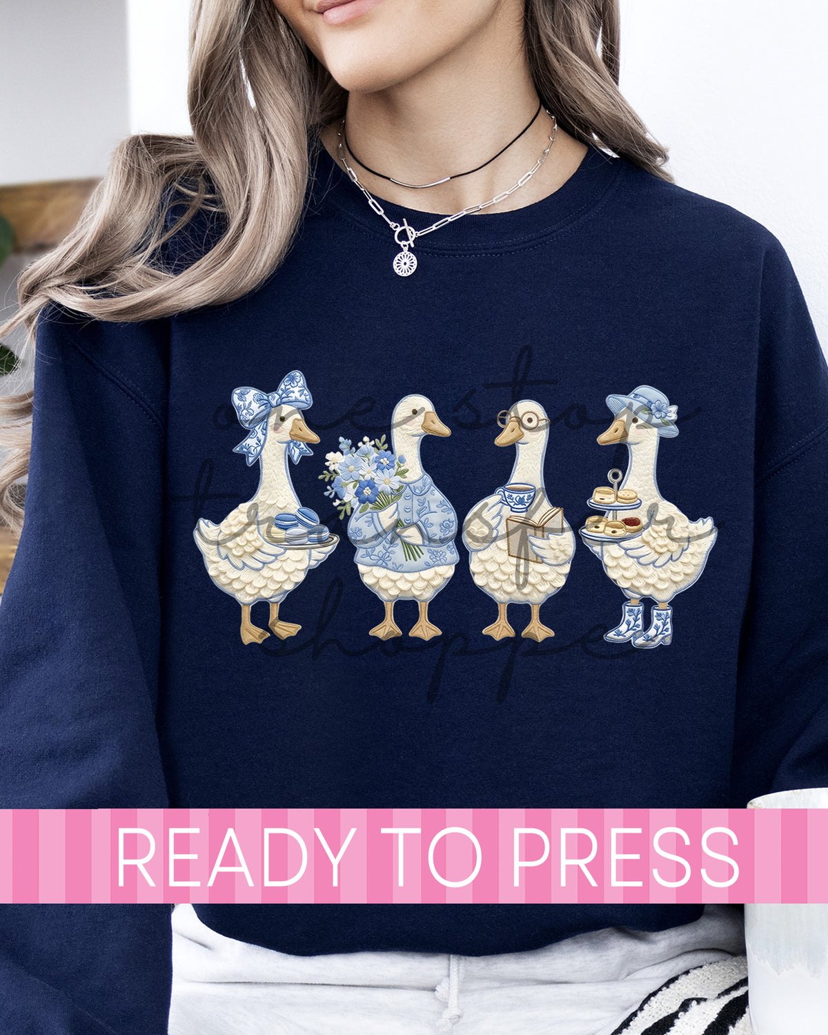 Blue Chinoiserie Granny Geese - Ready to Press DTF Transfers