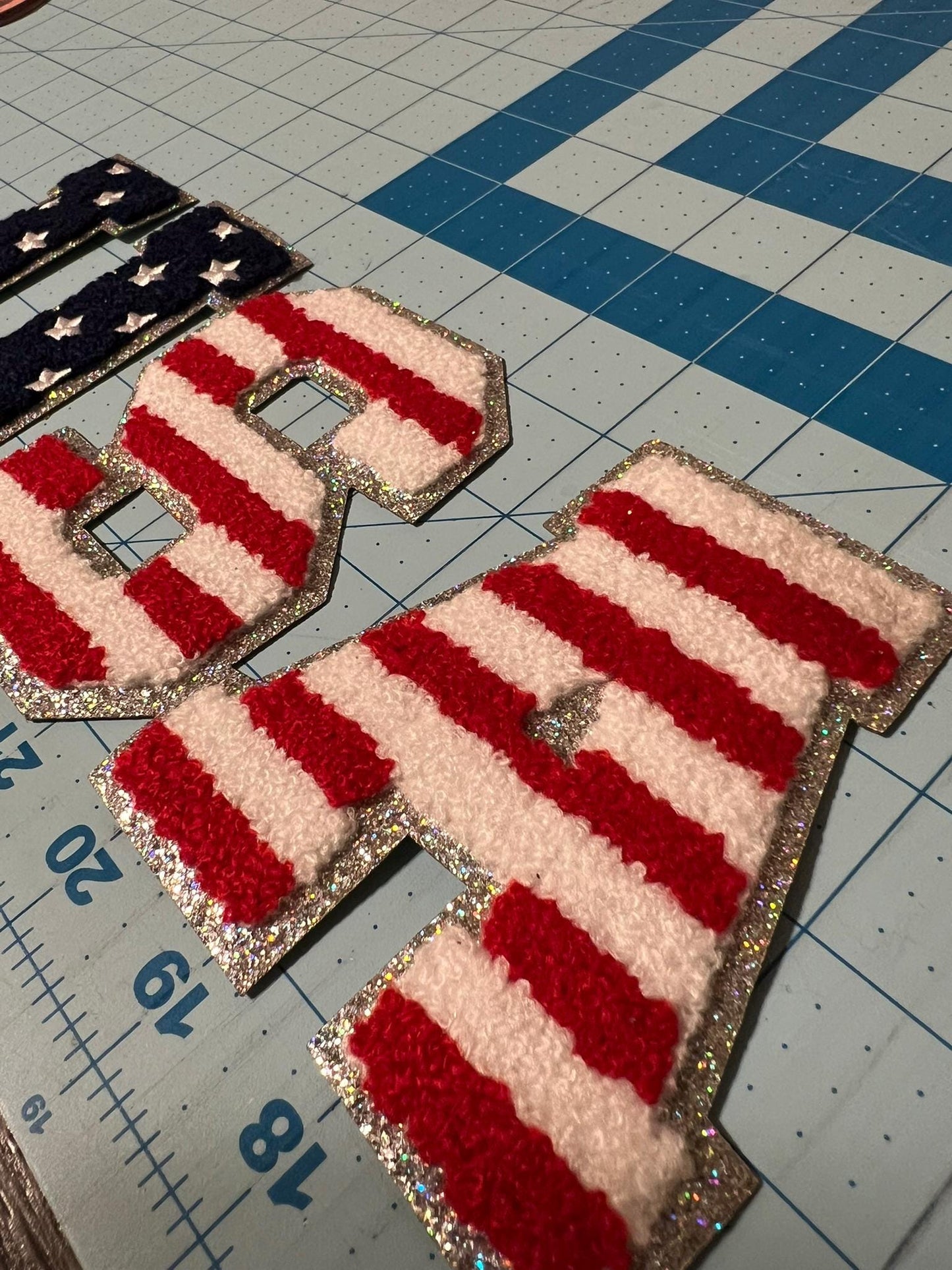 USA American Flag Chenille Letters Iron On Patch - Ready to Press Patches