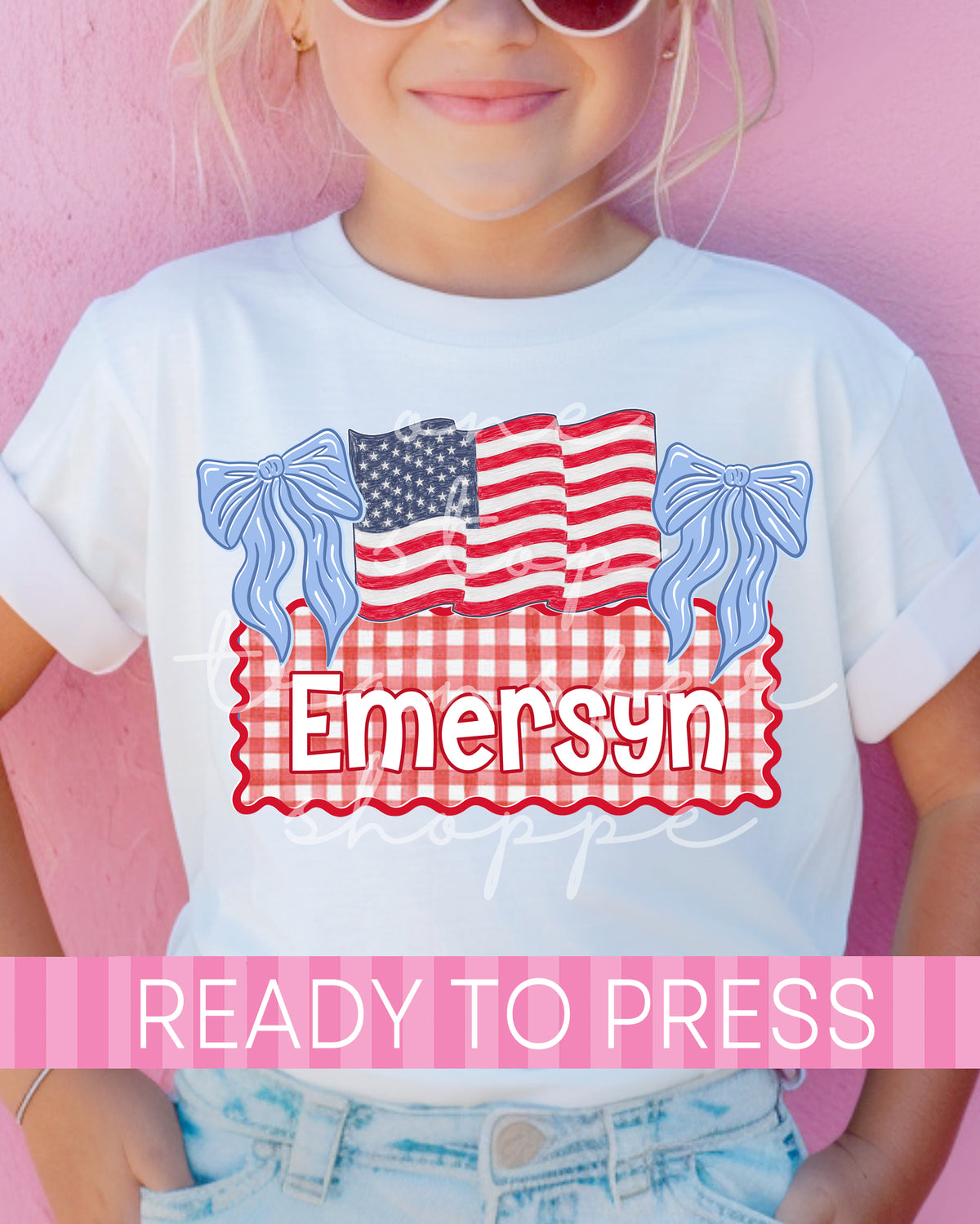 Custom Name Gingham 4th of July Coquette American Flag - Ready to Press DTF Transfers