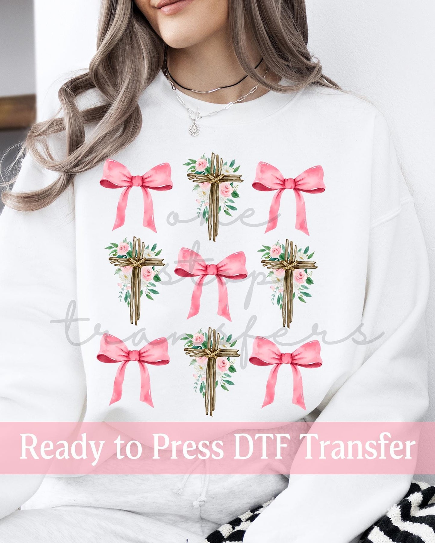 Coquette Wooden Floral Cross - Ready to Press DTF Transfers