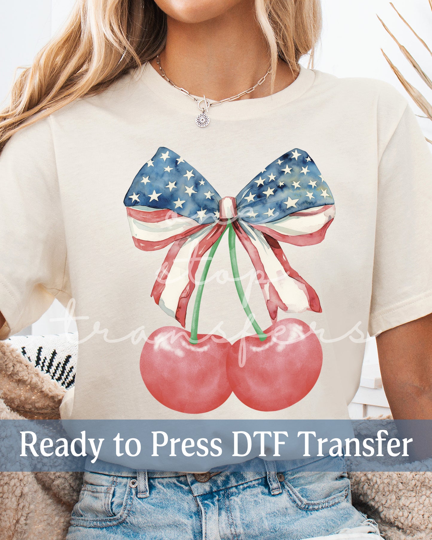 American Flag Bow Cherries - Ready to Press DTF Transfers