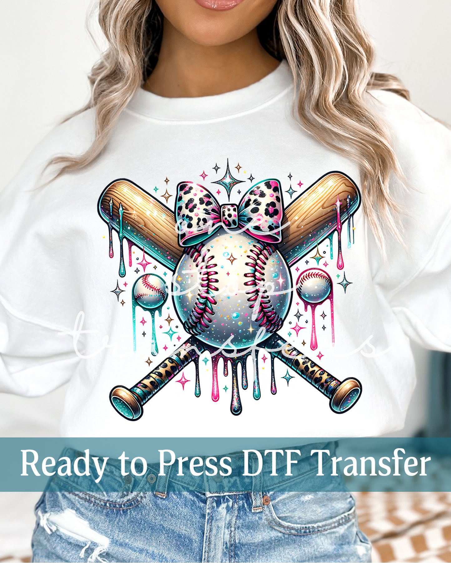 Faux Glitter Coquette Baseball Ice Cream Drip - Ready to Press DTF Transfers