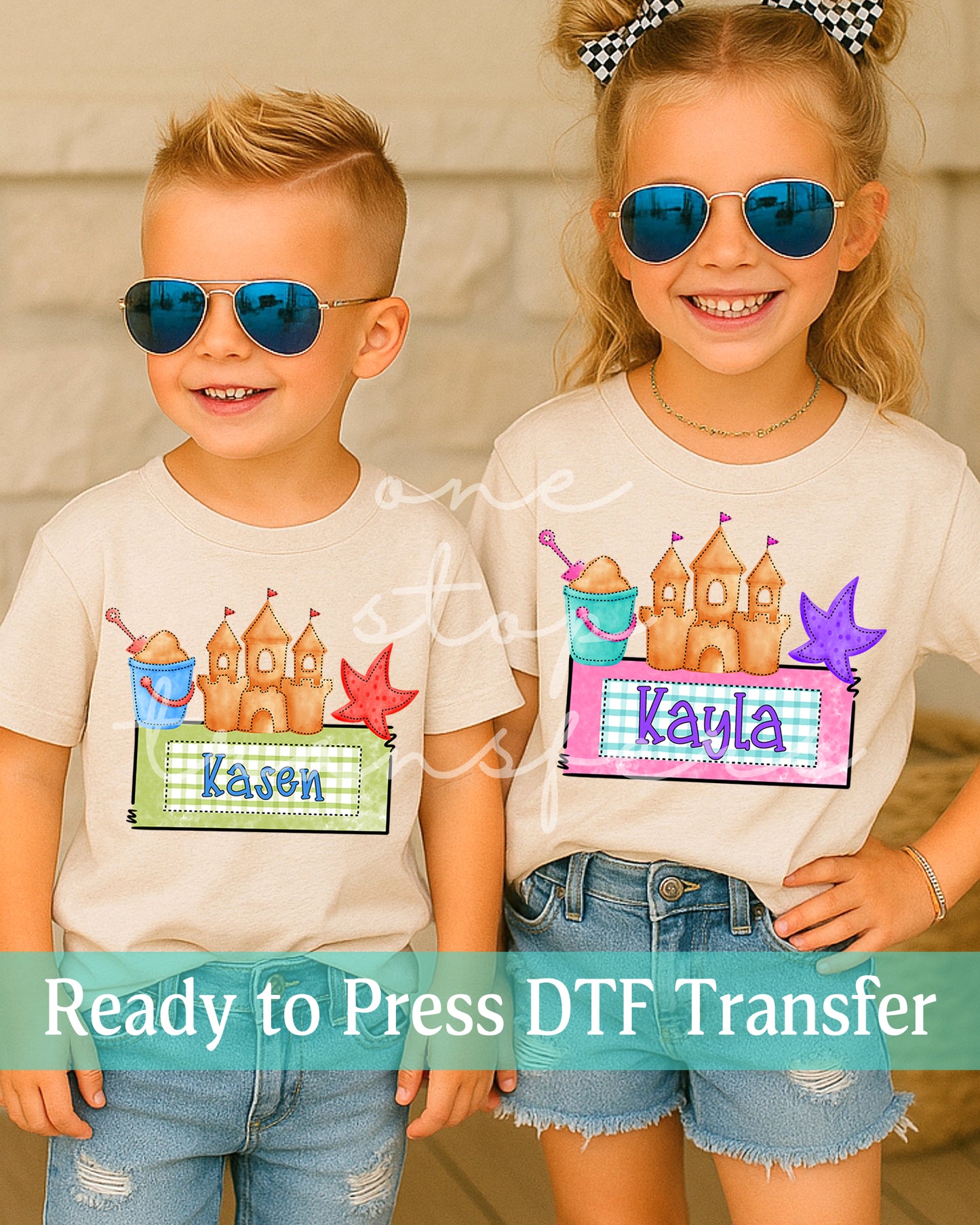 Custom Summer Beach Sandcastle Name Plate - Ready to Press DTF Transfers
