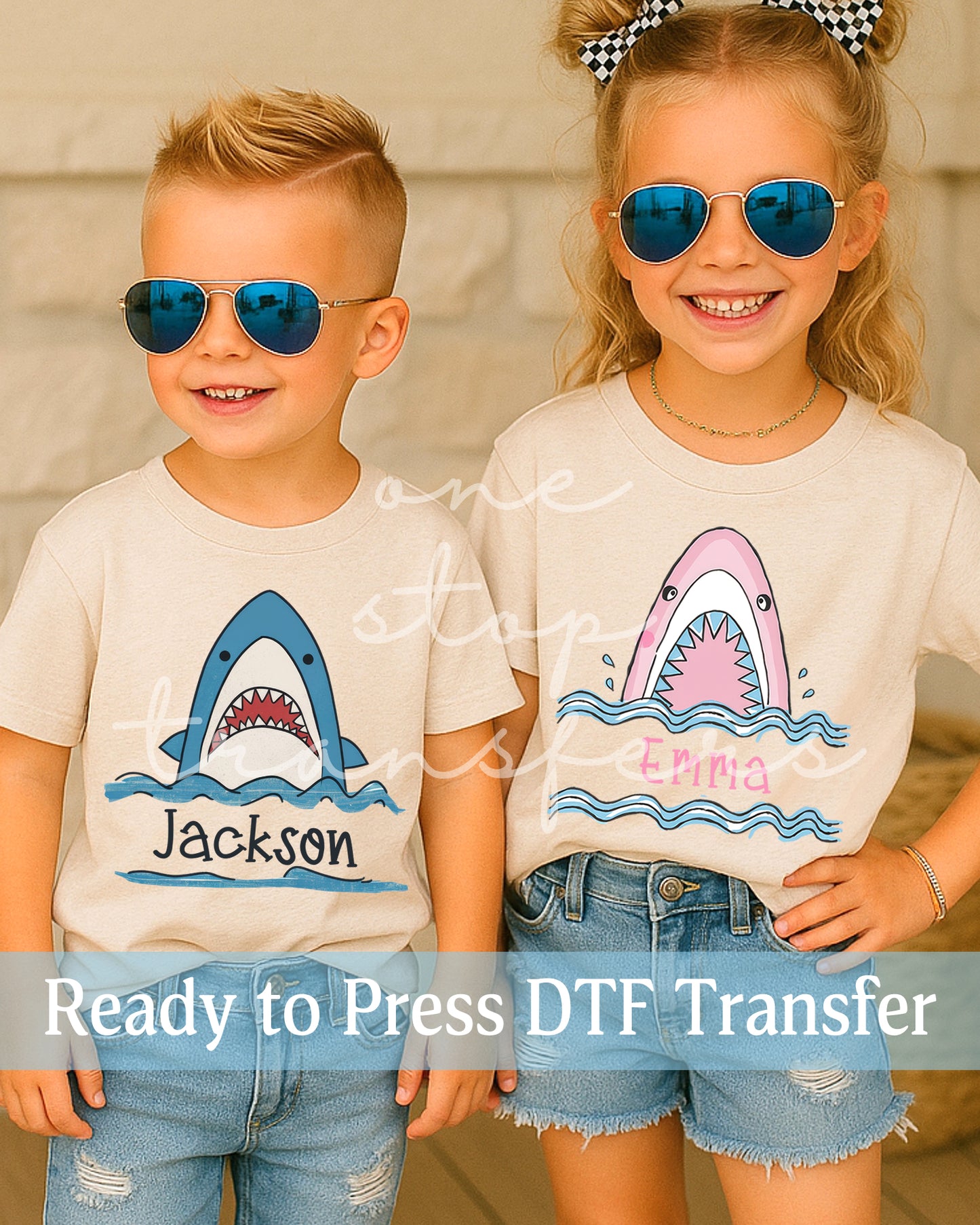 Custom Name Summer Sharks Boys and Girls - Ready to Press DTF Transfers